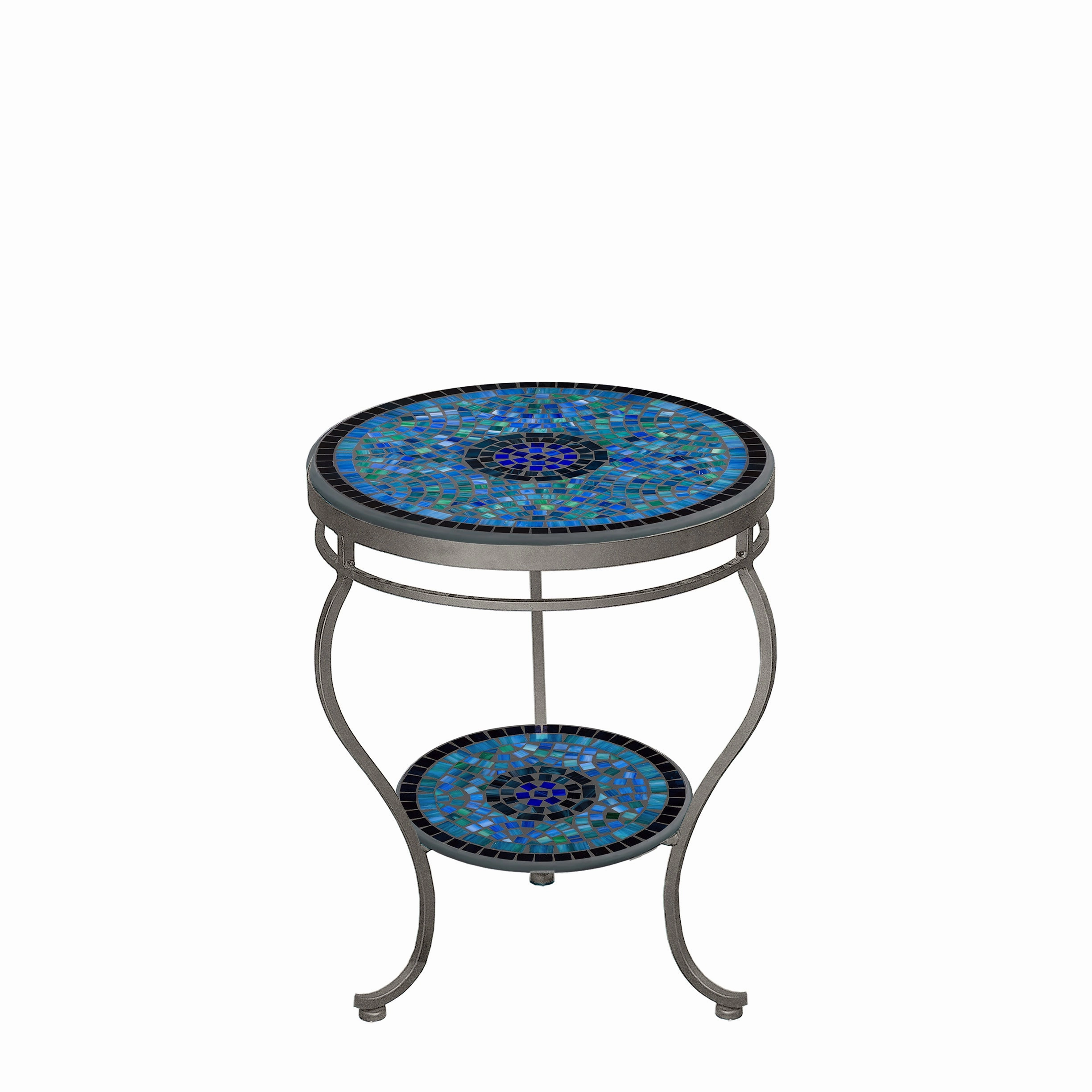 18" Elements Mosaic Stone Top Double Tiered Side Table