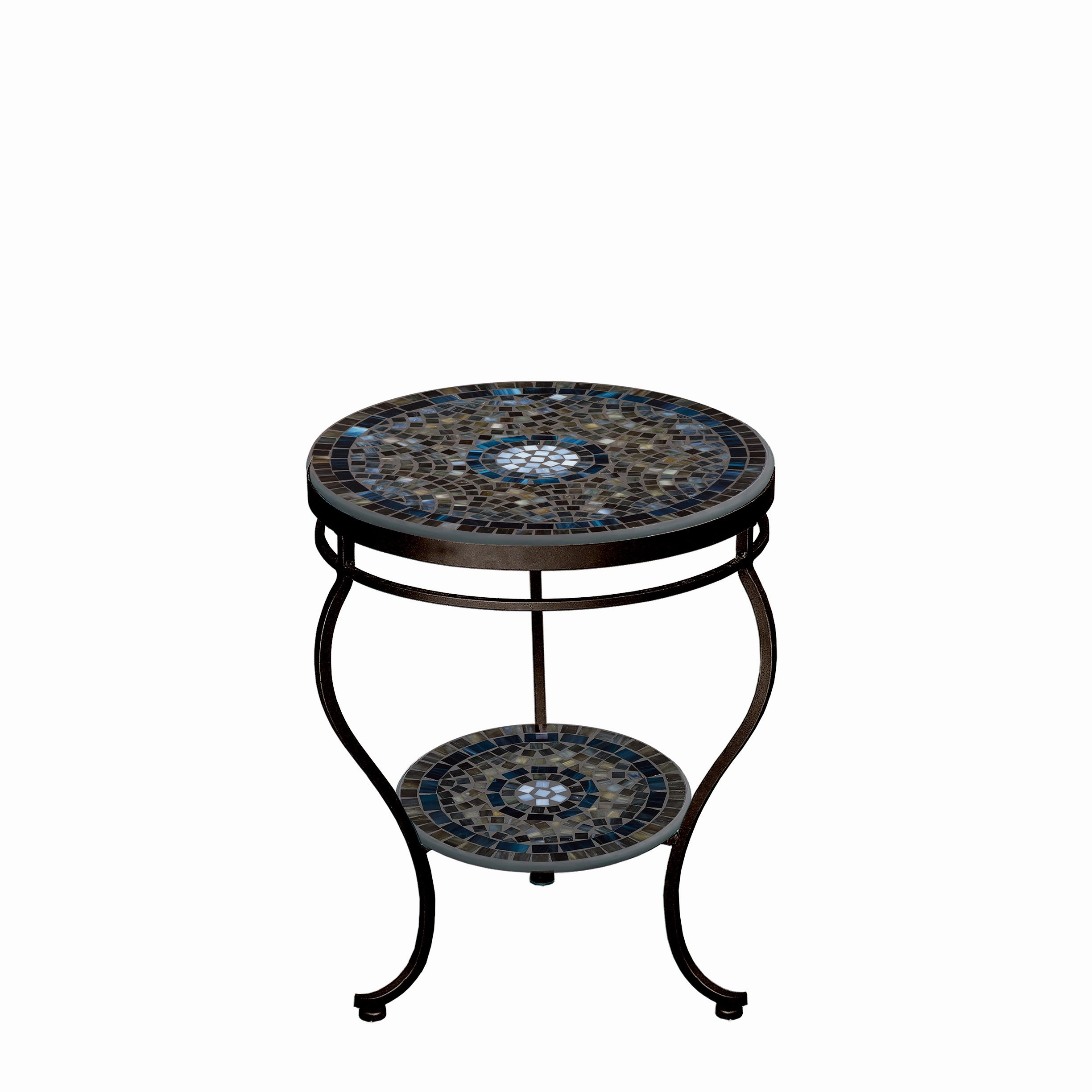 18" Elements Mosaic Stone Top Double Tiered Side Table