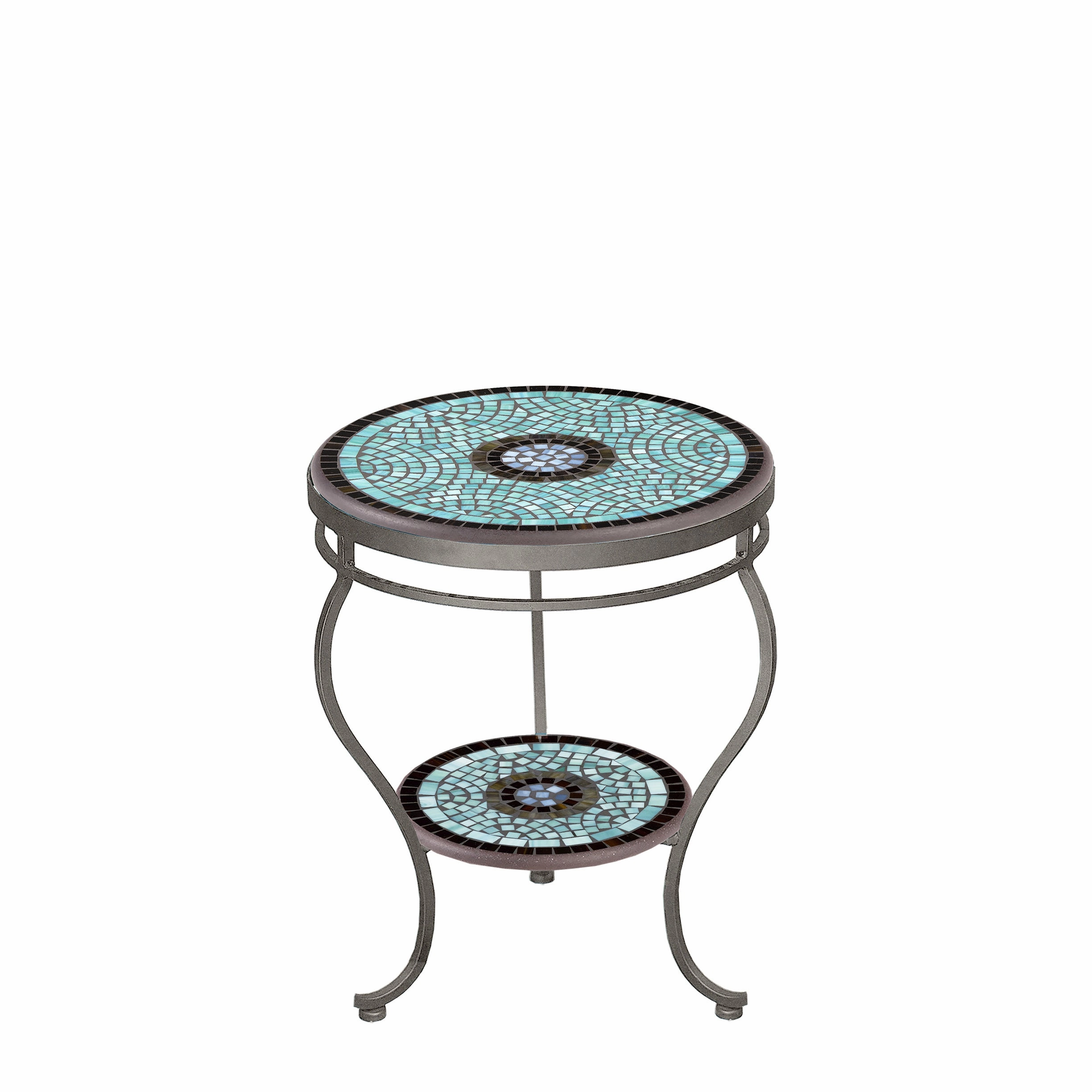 18" Elements Mosaic Stone Top Double Tiered Side Table