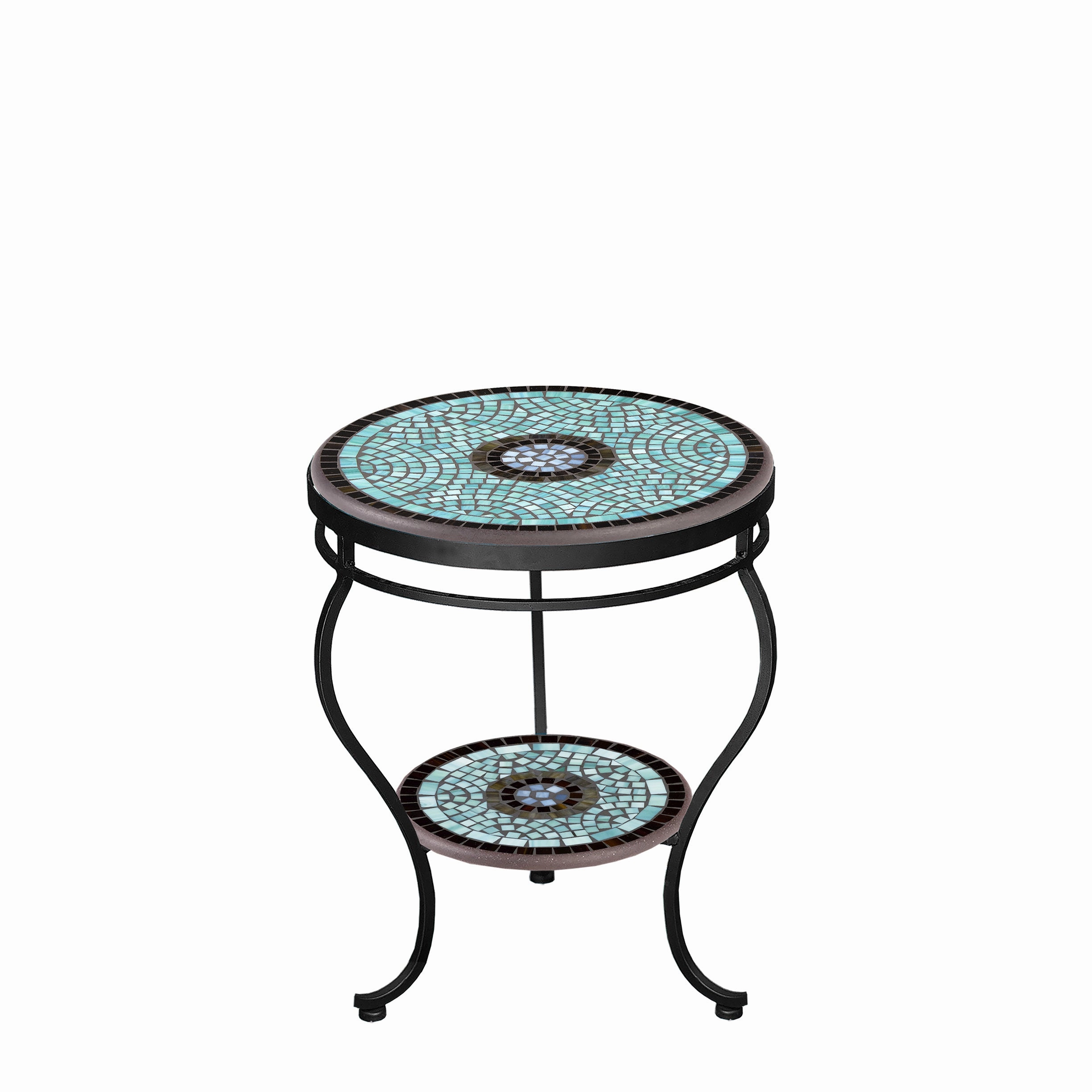 18" Elements Mosaic Stone Top Double Tiered Side Table