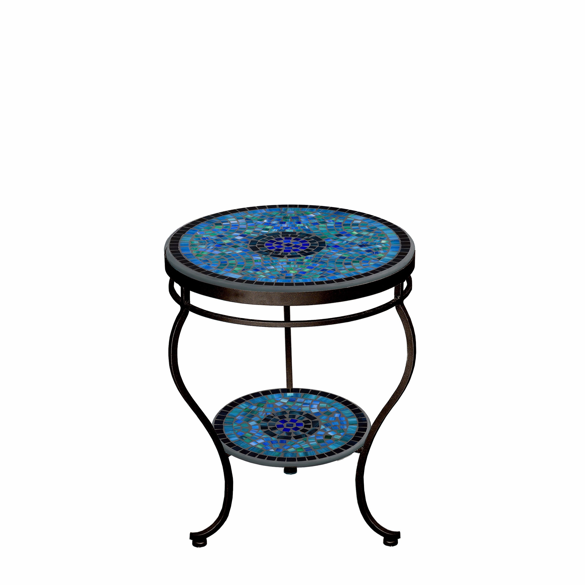 18" Elements Mosaic Stone Top Double Tiered Side Table