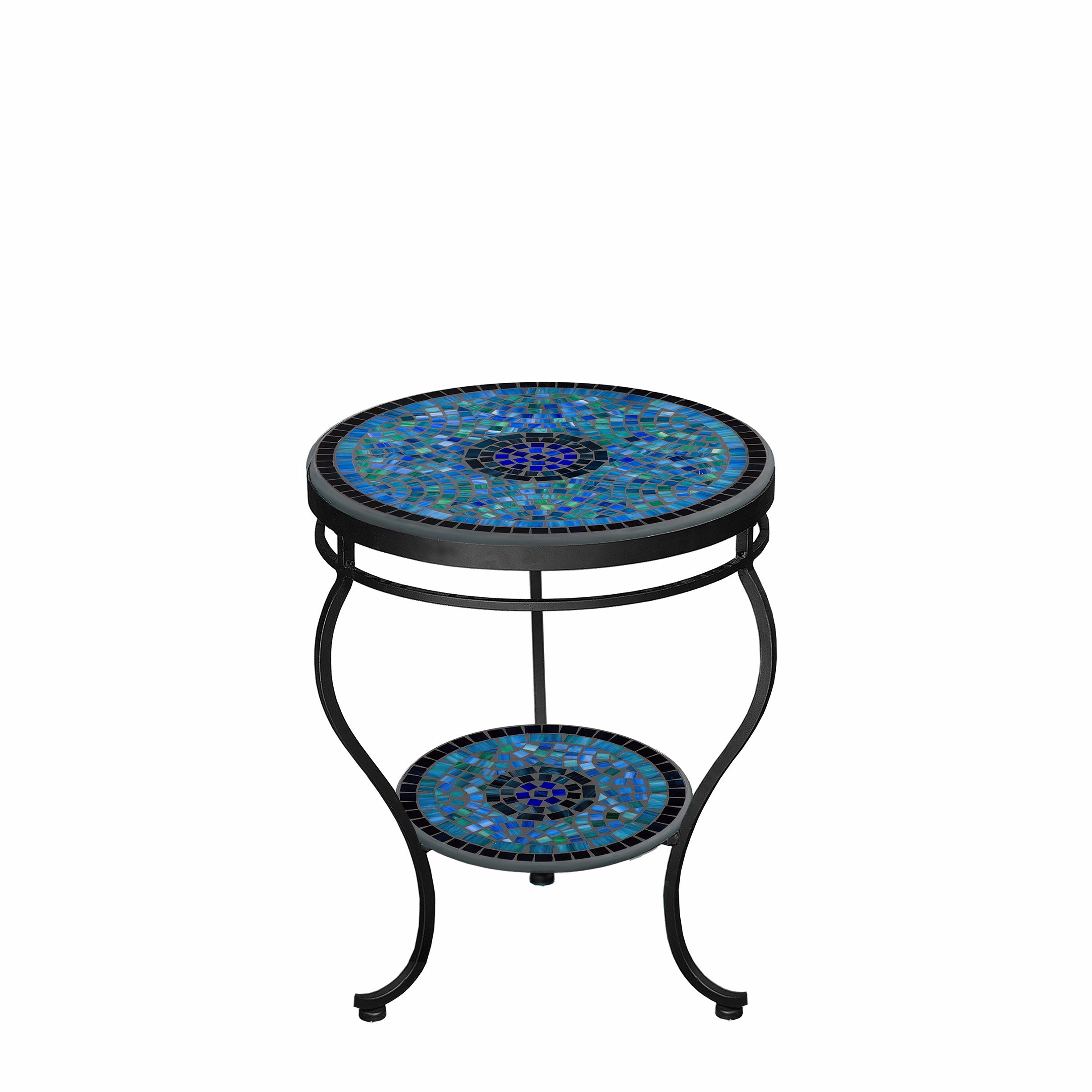 18" Elements Mosaic Stone Top Double Tiered Side Table