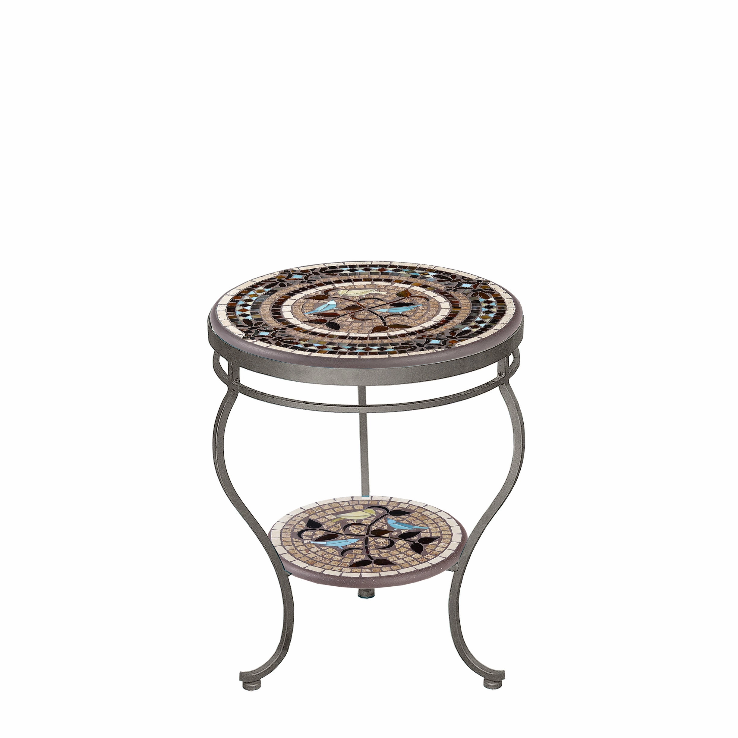 18" Mosaic Stone Top Double Tiered Side Table