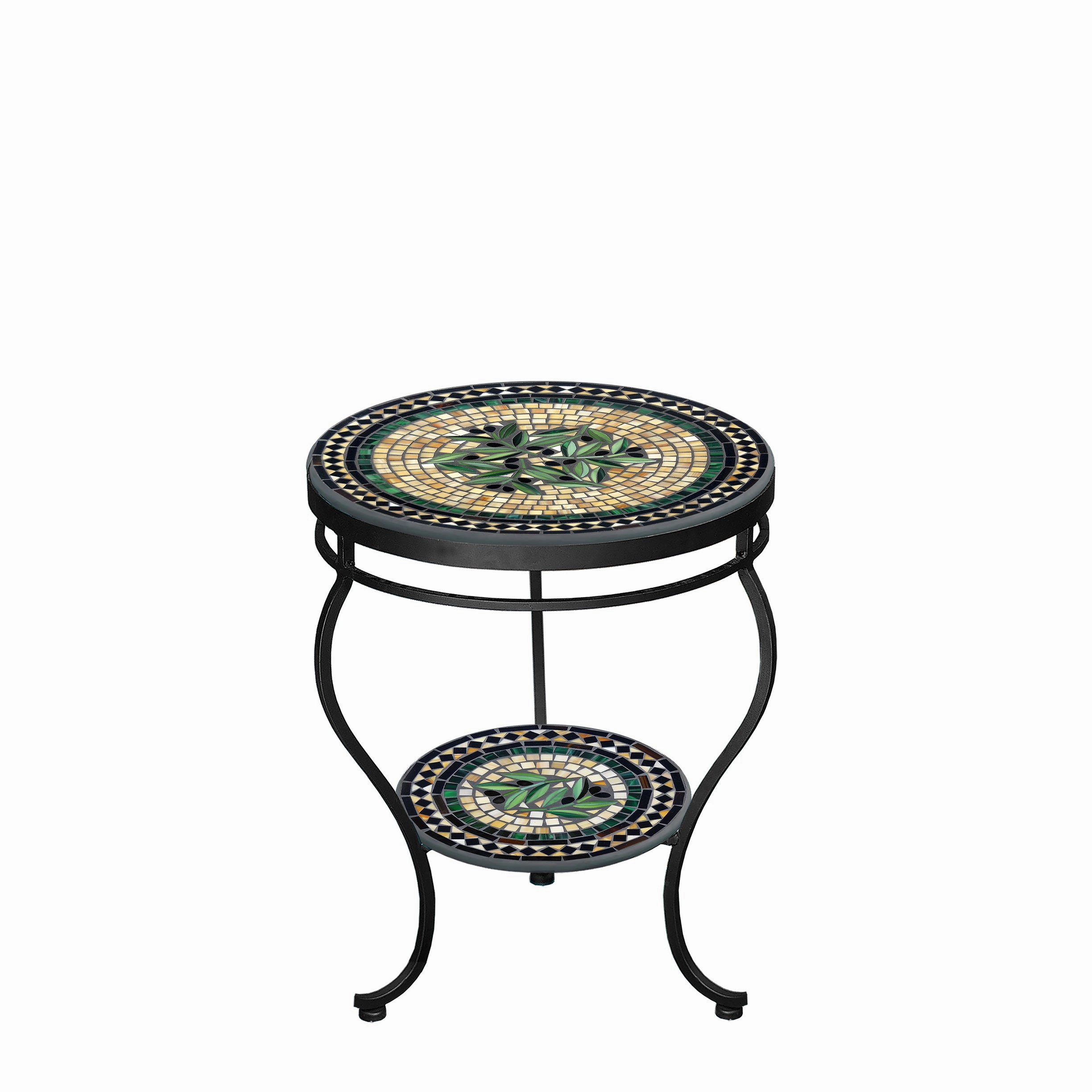 18" Mosaic Stone Top Double Tiered Side Table