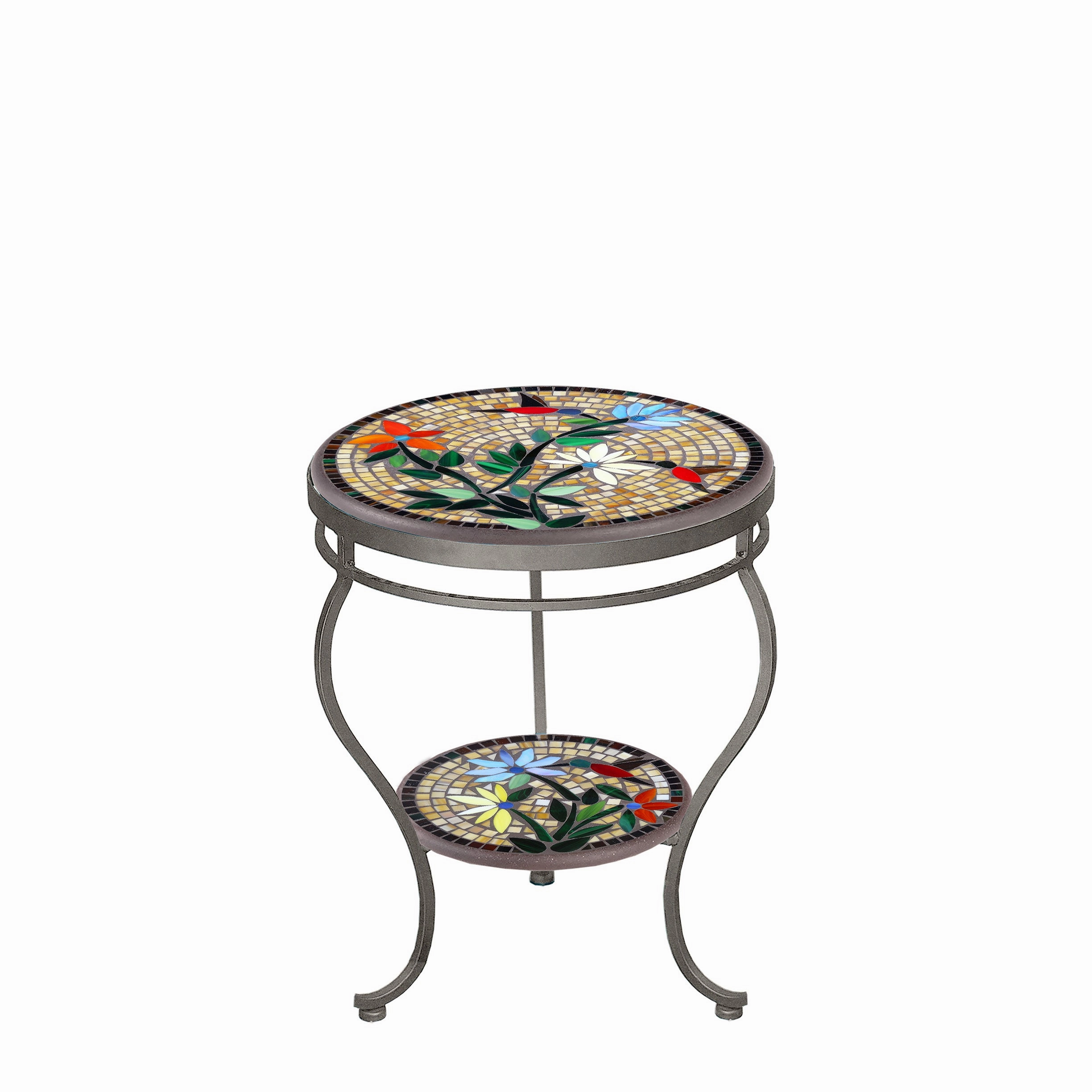 18" Mosaic Stone Top Double Tiered Side Table