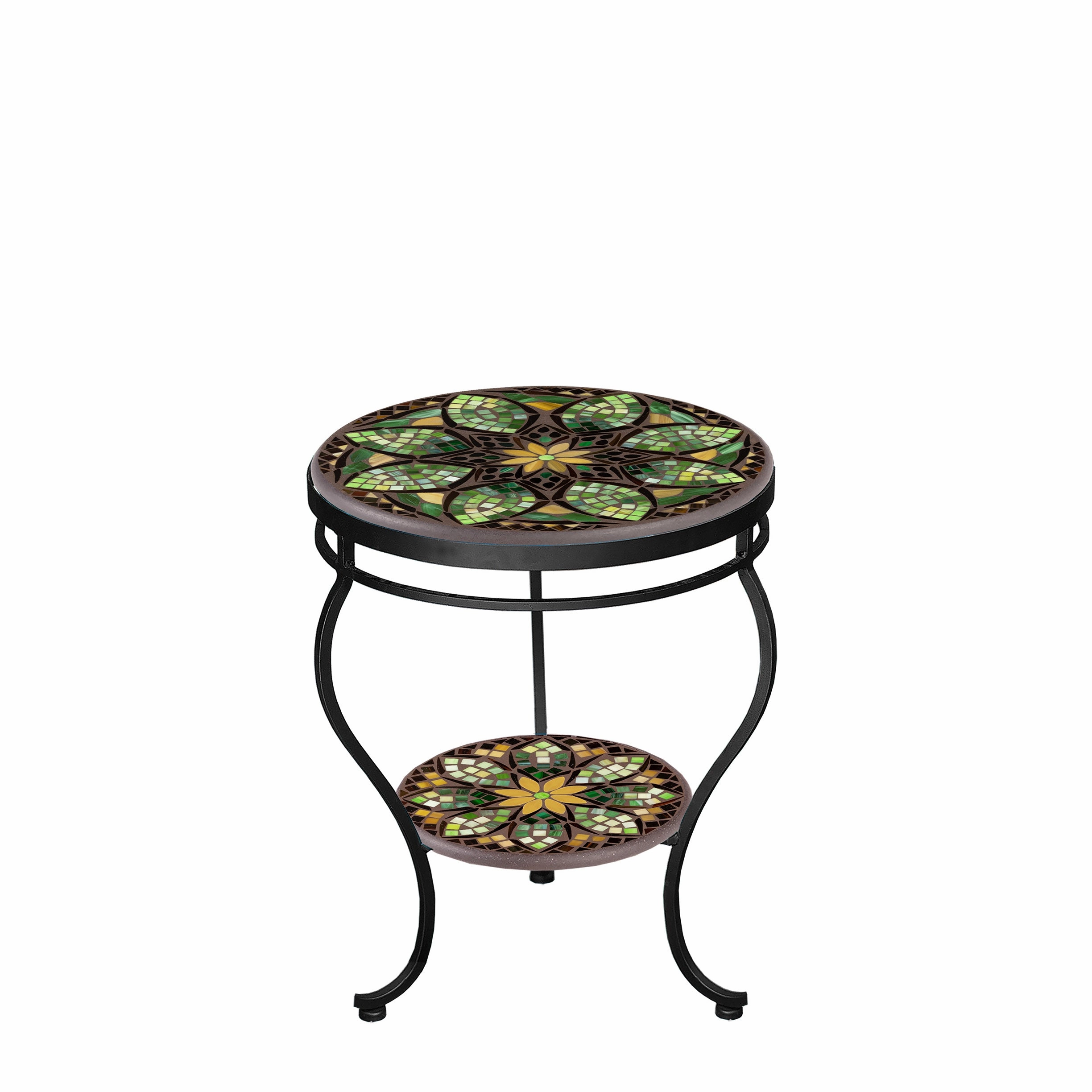18" Mosaic Stone Top Double Tiered Side Table