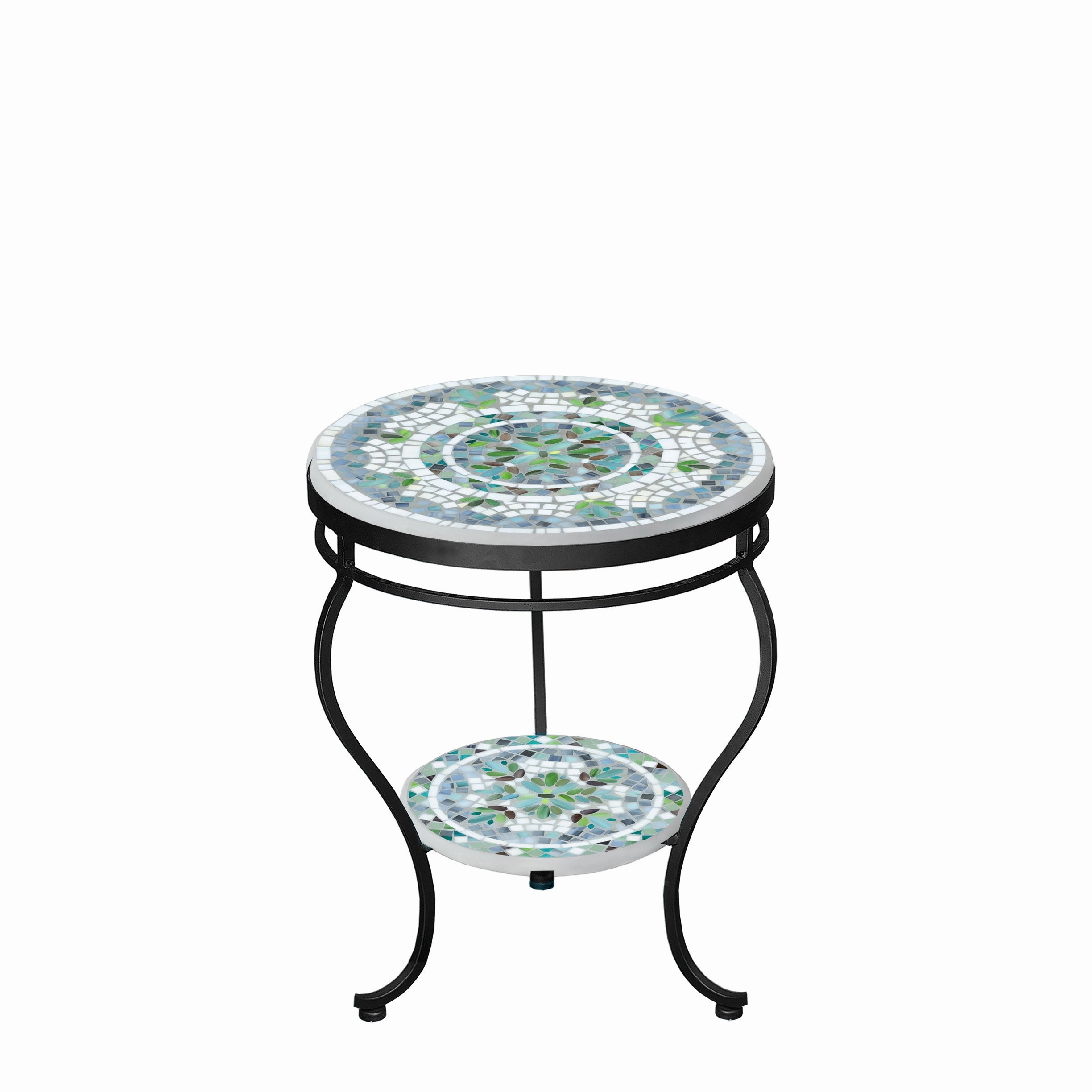 18" Mosaic Stone Top Double Tiered Side Table