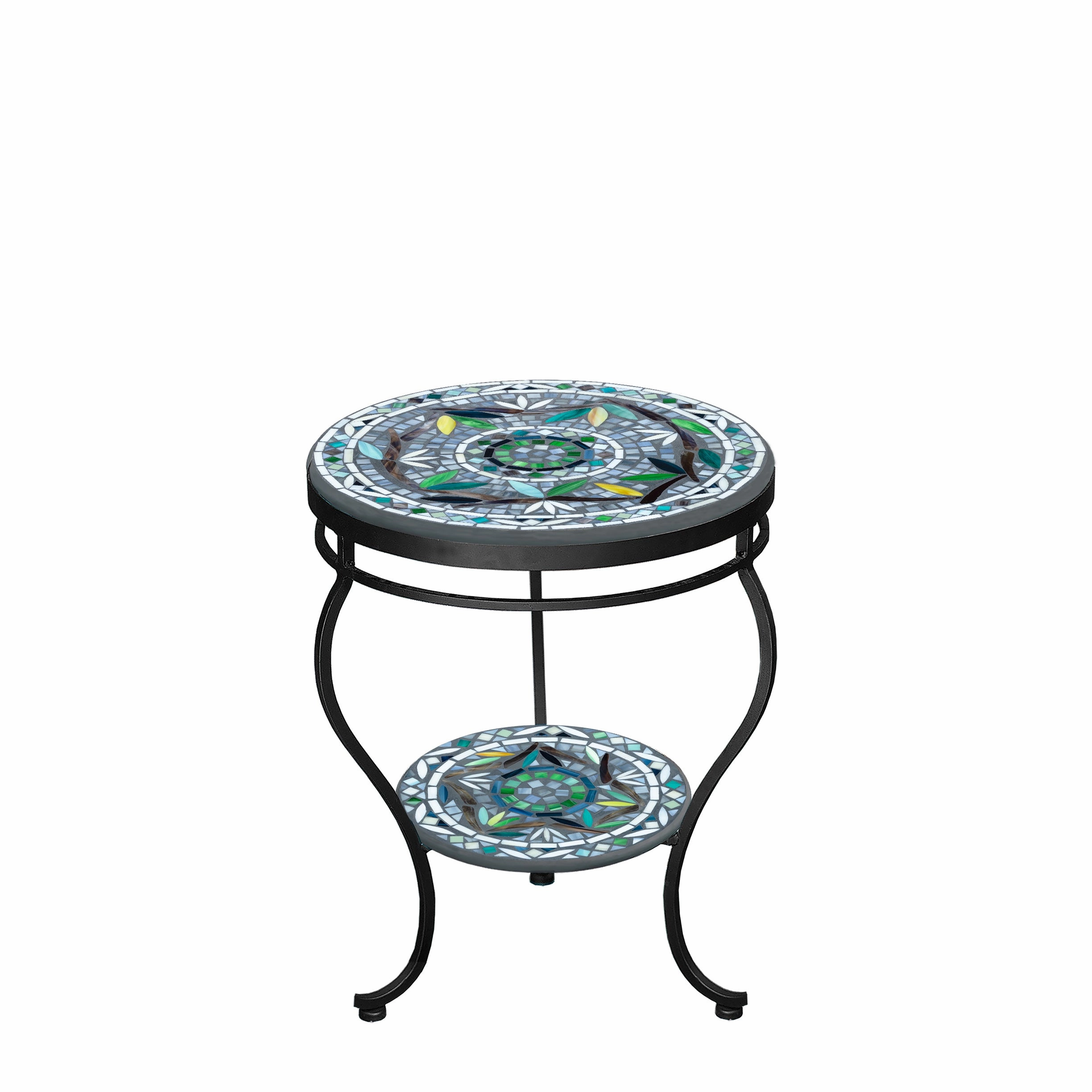18" Mosaic Stone Top Double Tiered Side Table