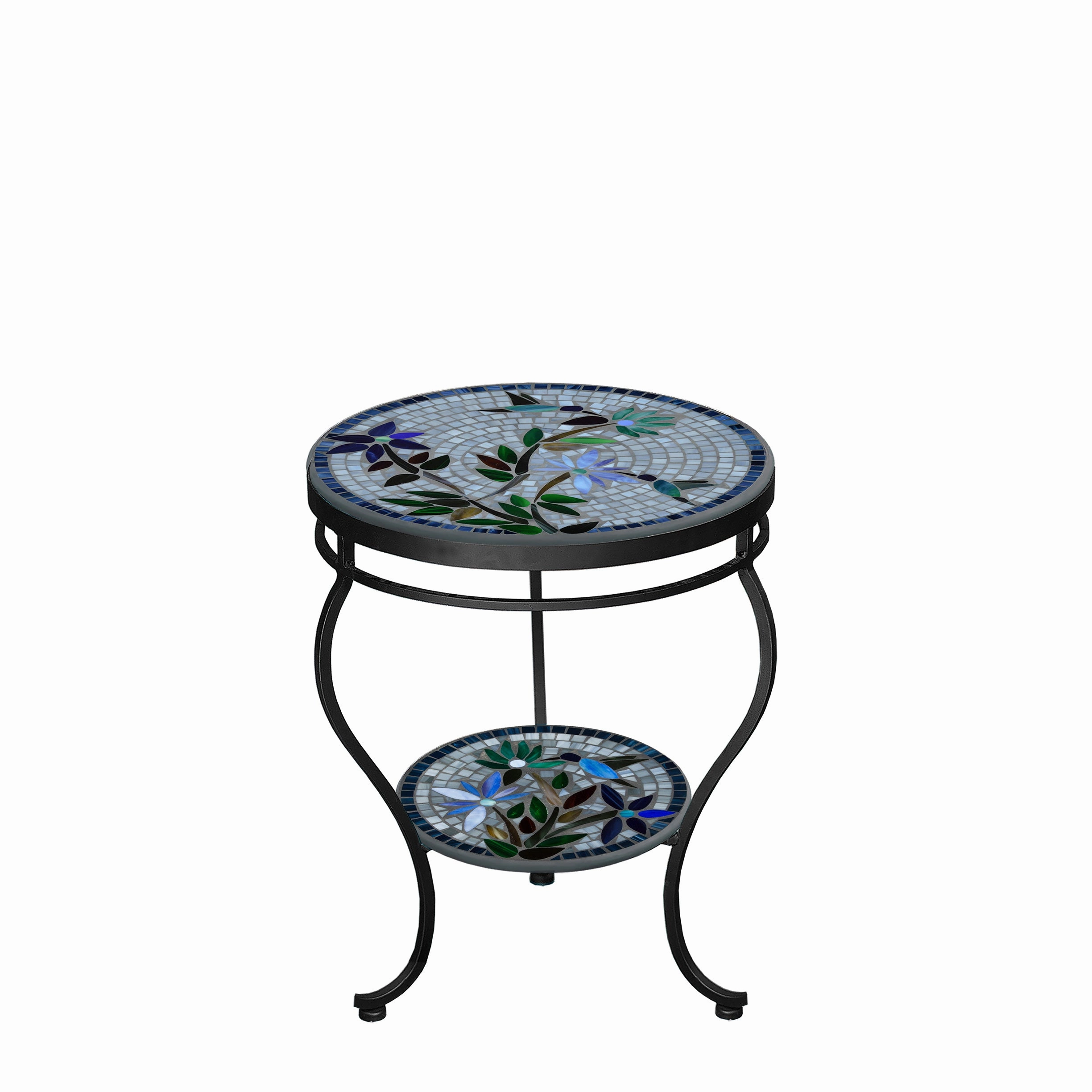 18" Mosaic Stone Top Double Tiered Side Table