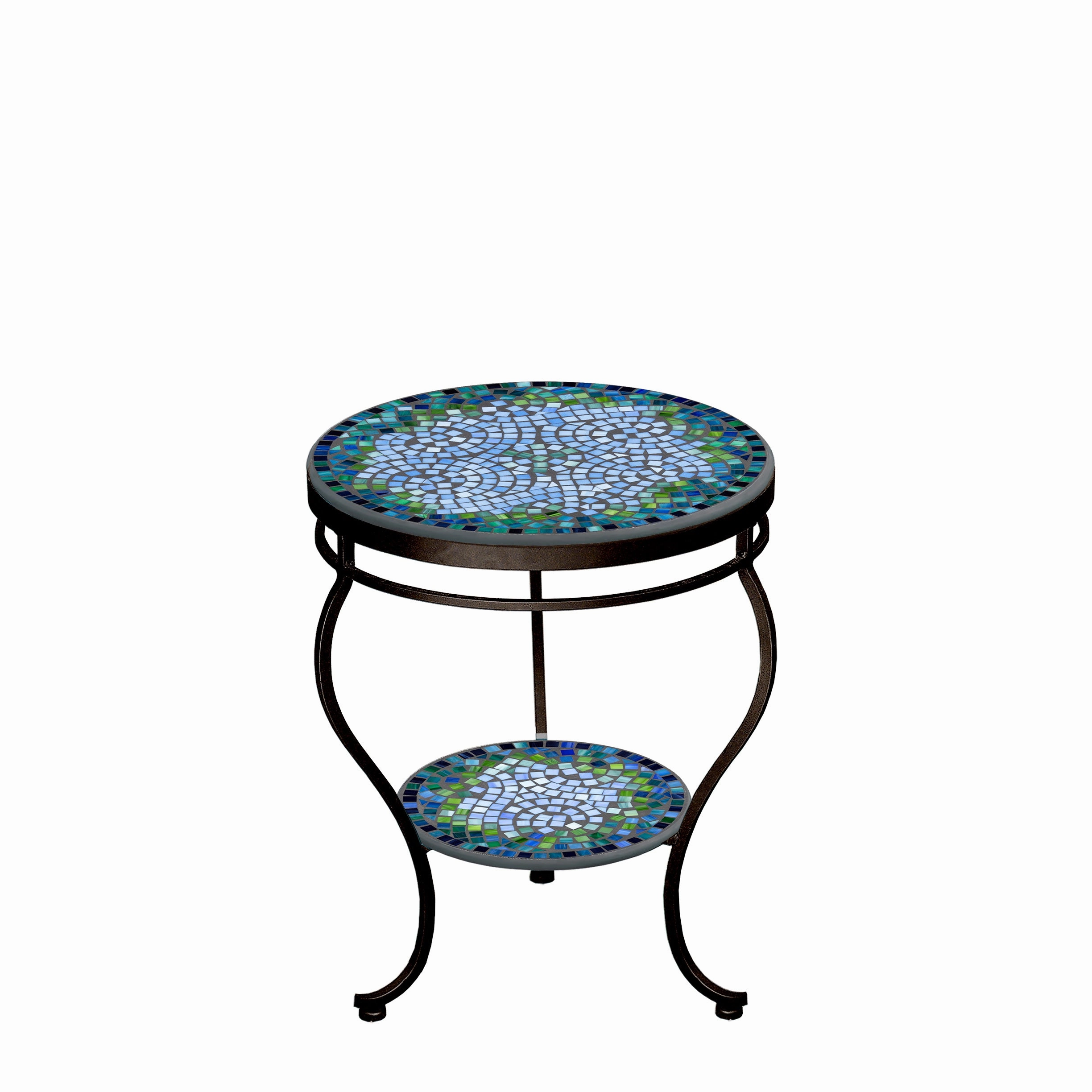 18" Mosaic Stone Top Double Tiered Side Table