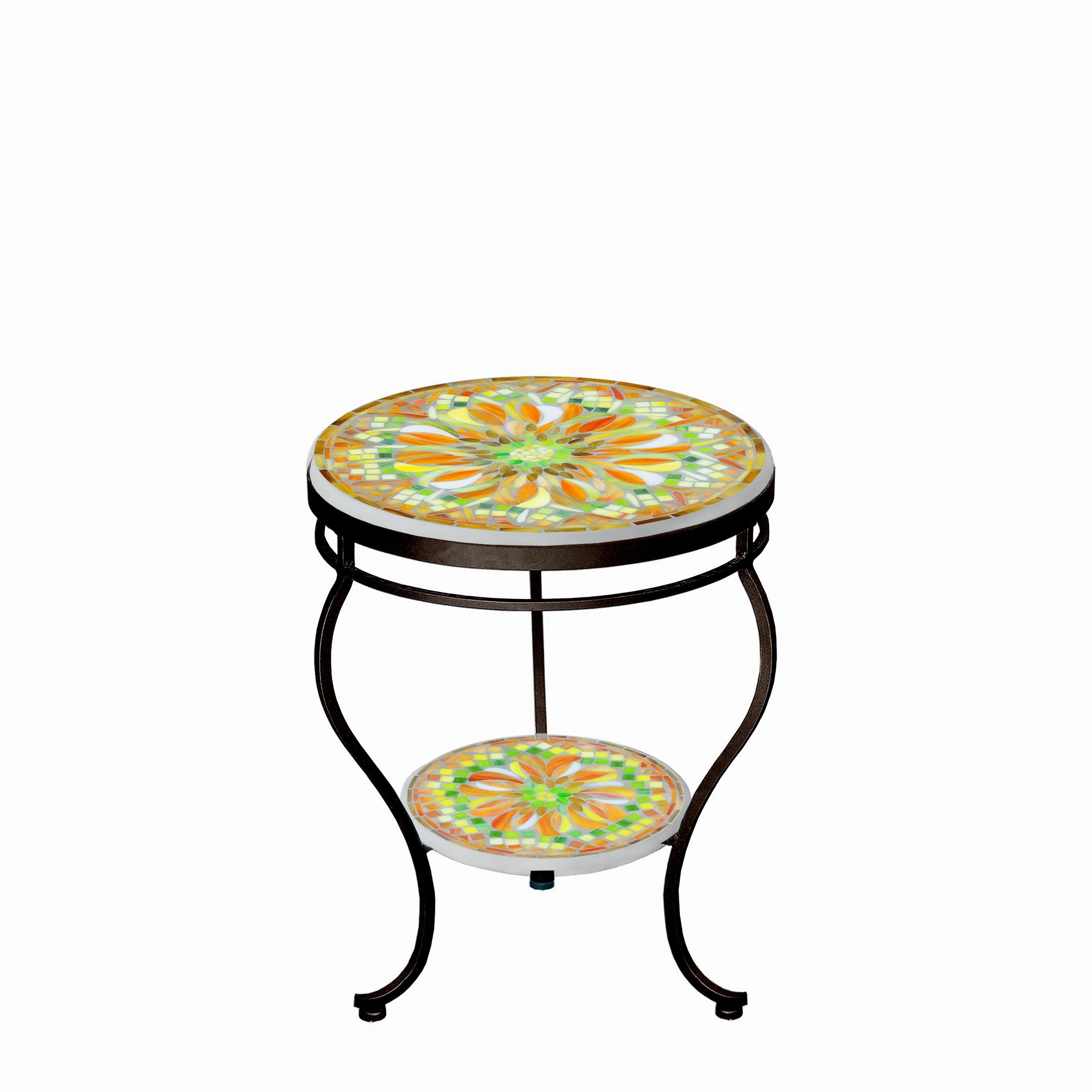 18" Mosaic Stone Top Double Tiered Side Table