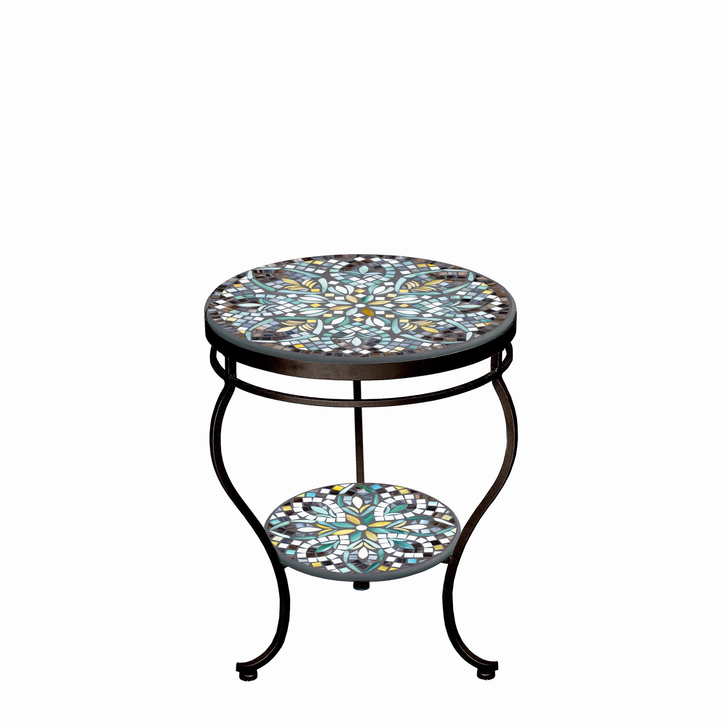 18" Mosaic Stone Top Double Tiered Side Table