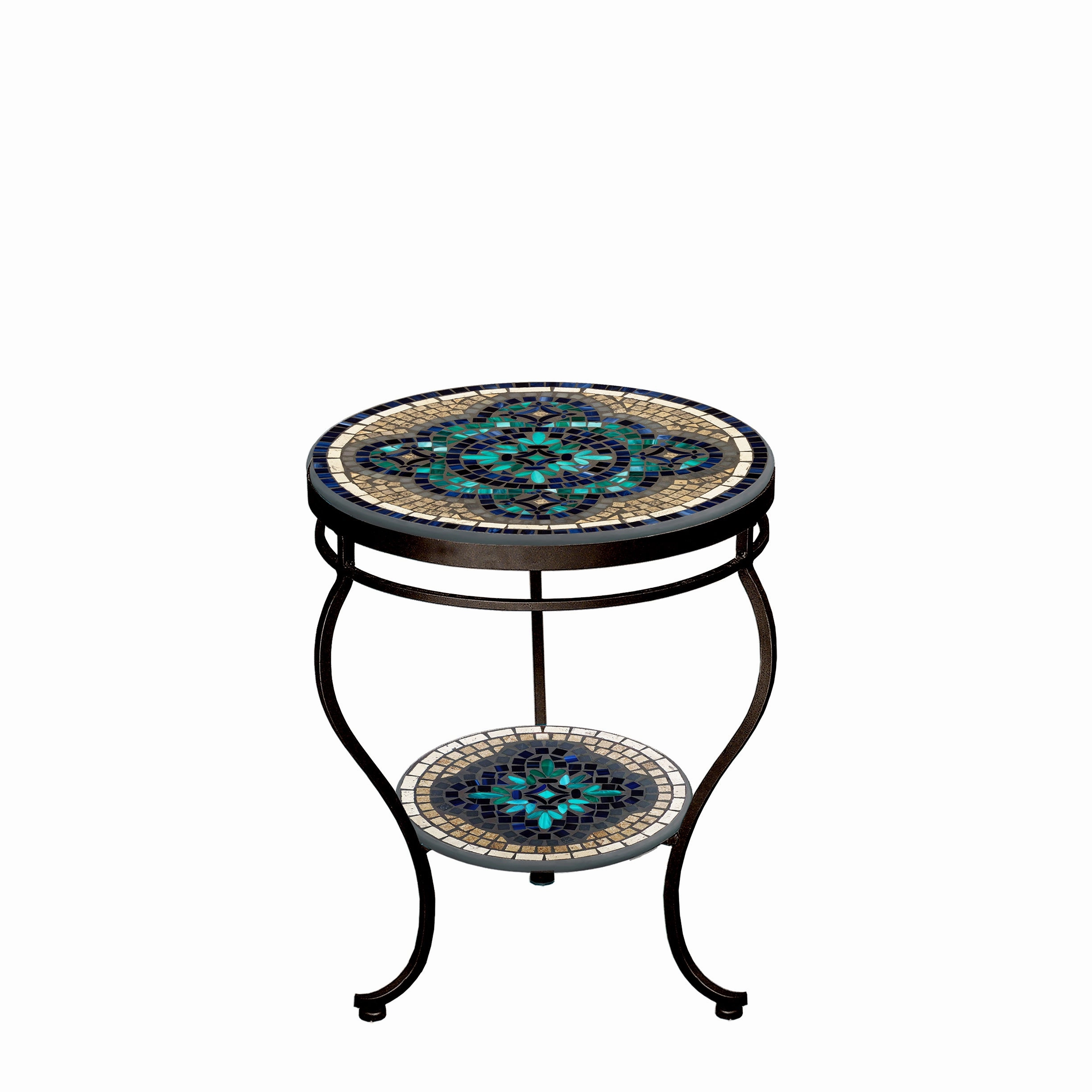 18" Mosaic Stone Top Double Tiered Side Table