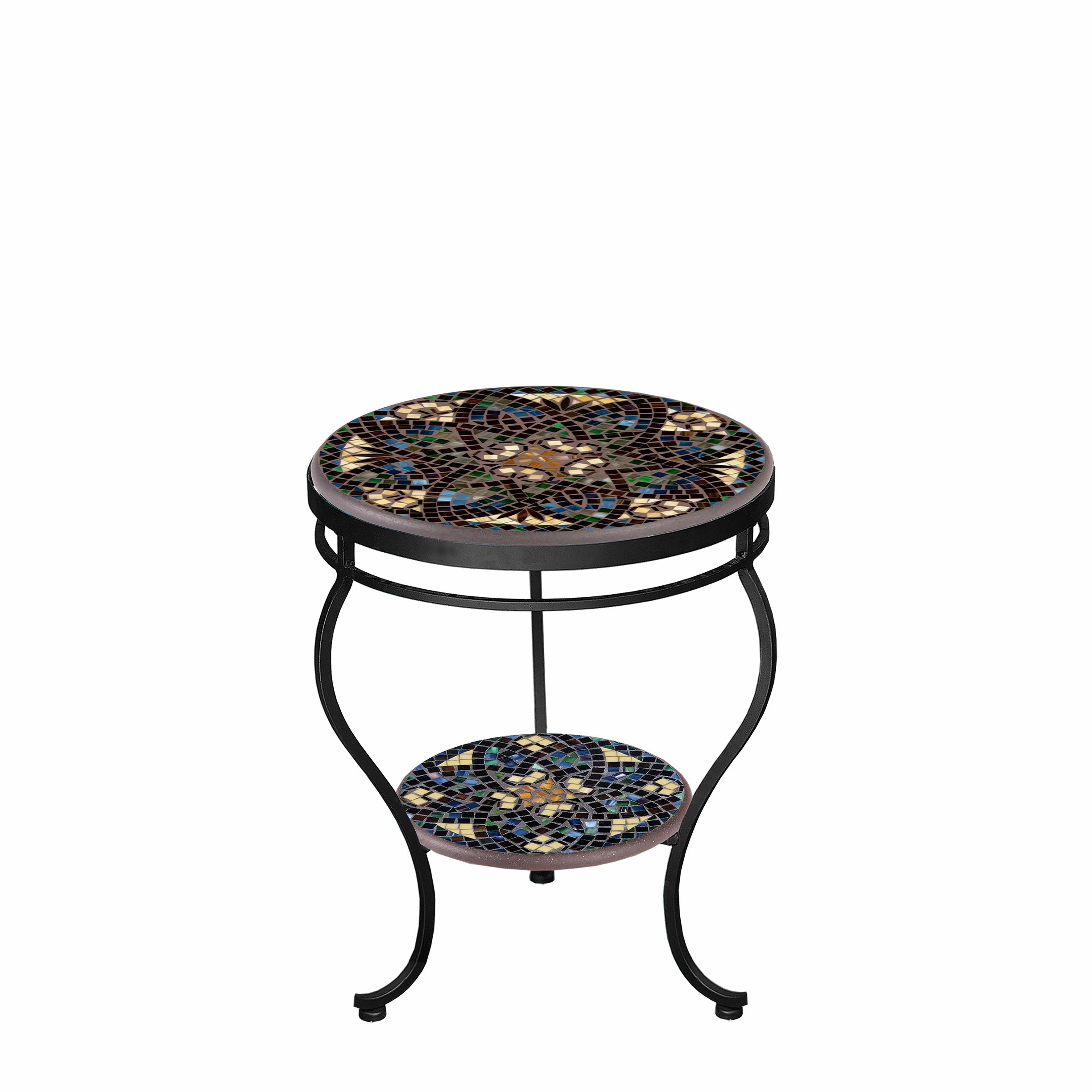 18" Mosaic Stone Top Double Tiered Side Table