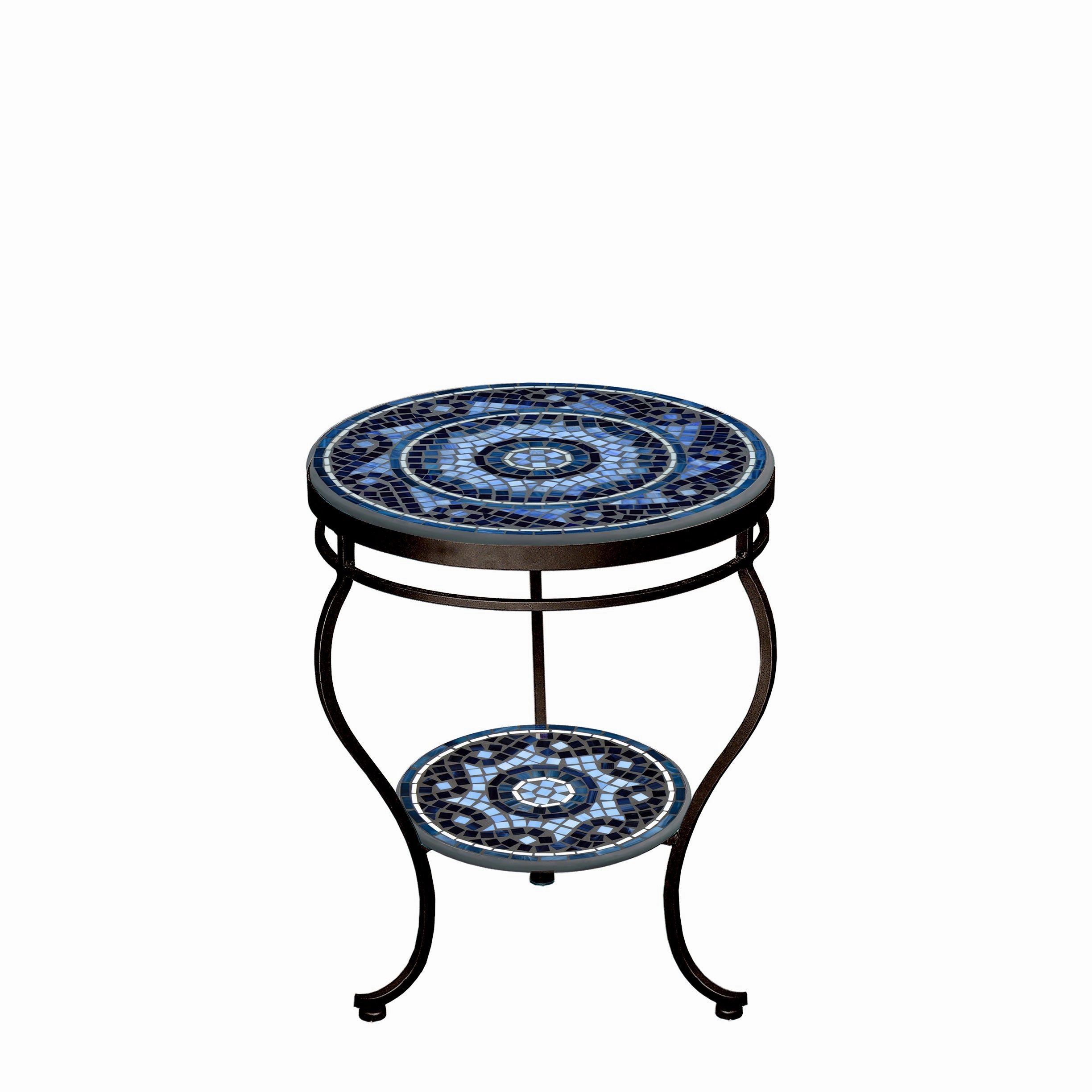 18" Mosaic Stone Top Double Tiered Side Table