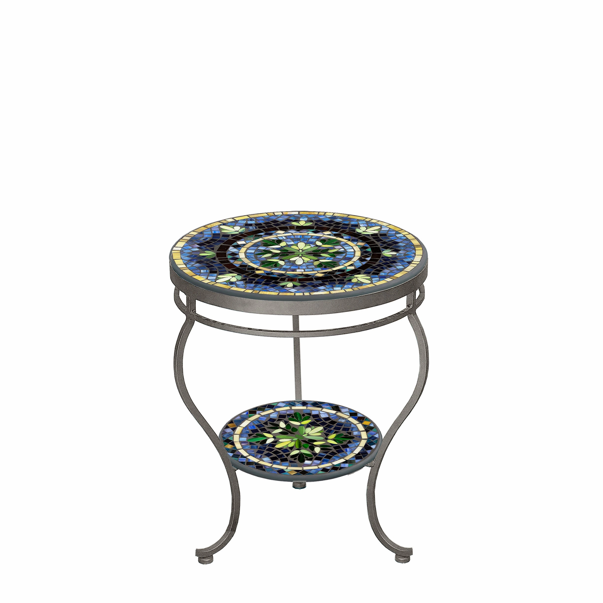 18" Mosaic Stone Top Double Tiered Side Table
