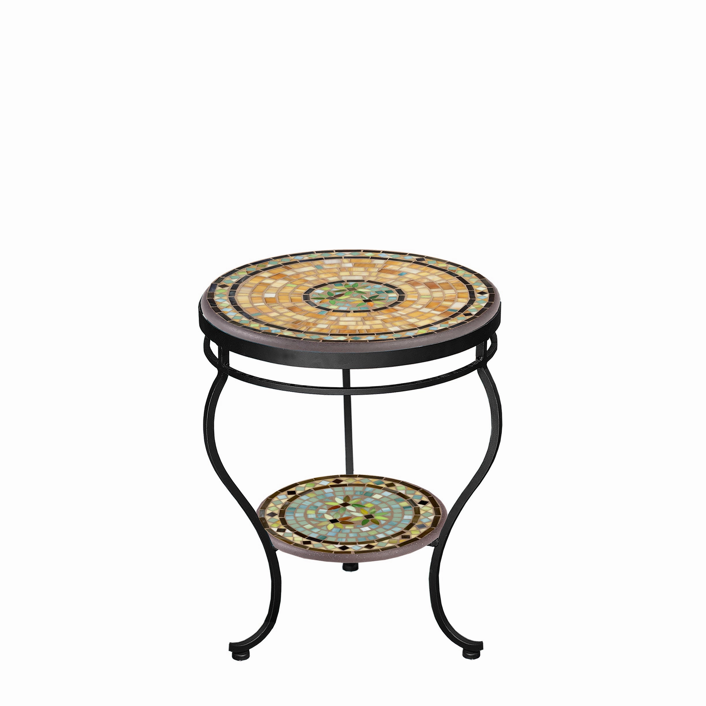 18" Mosaic Stone Top Double Tiered Side Table