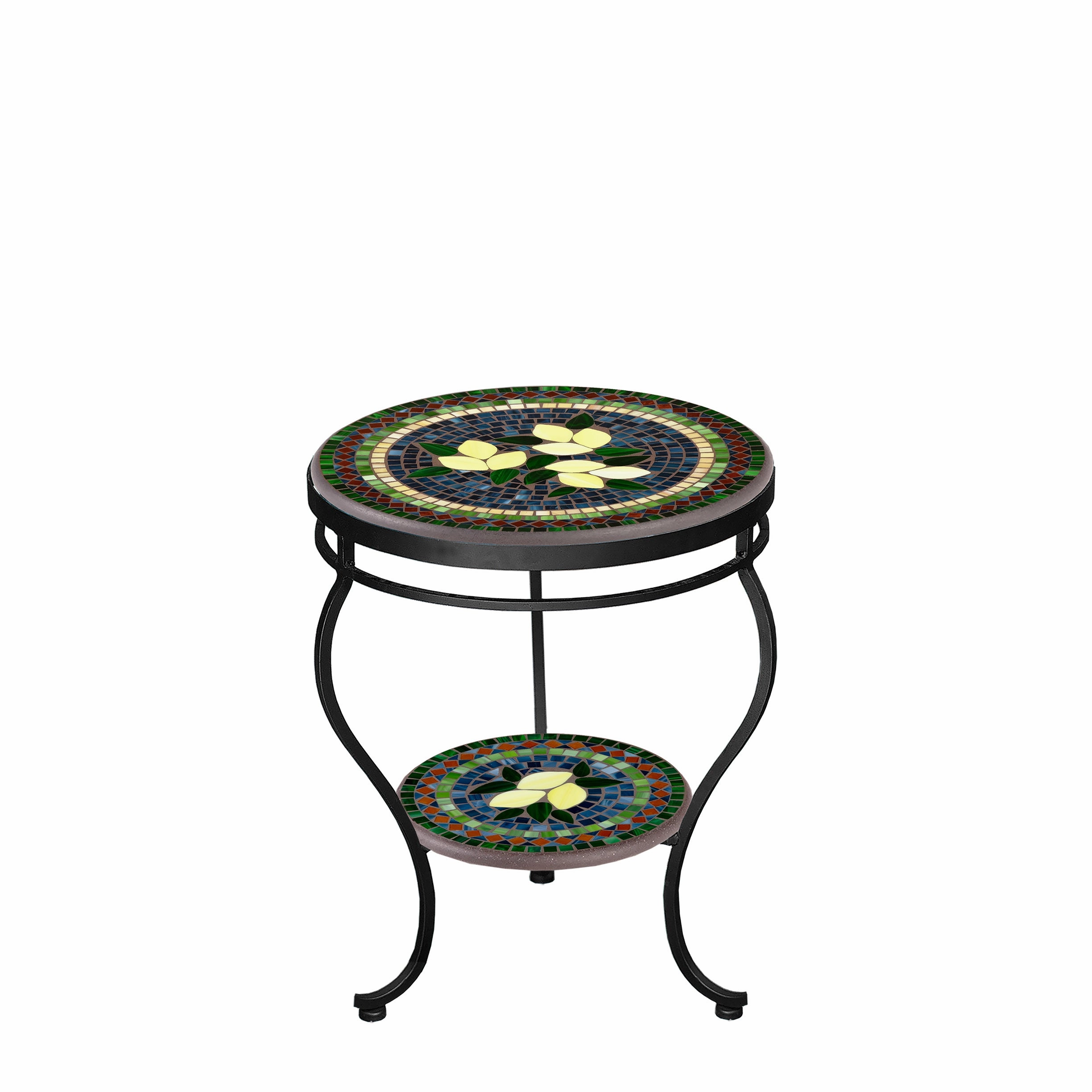 18" Mosaic Stone Top Double Tiered Side Table