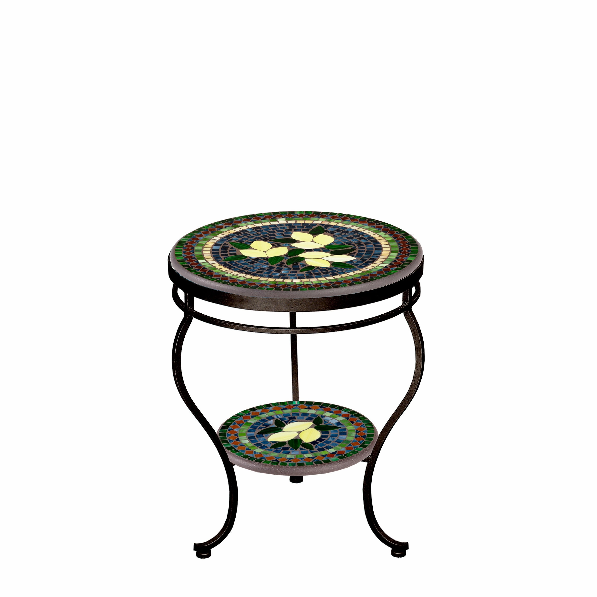 18" Mosaic Stone Top Double Tiered Side Table