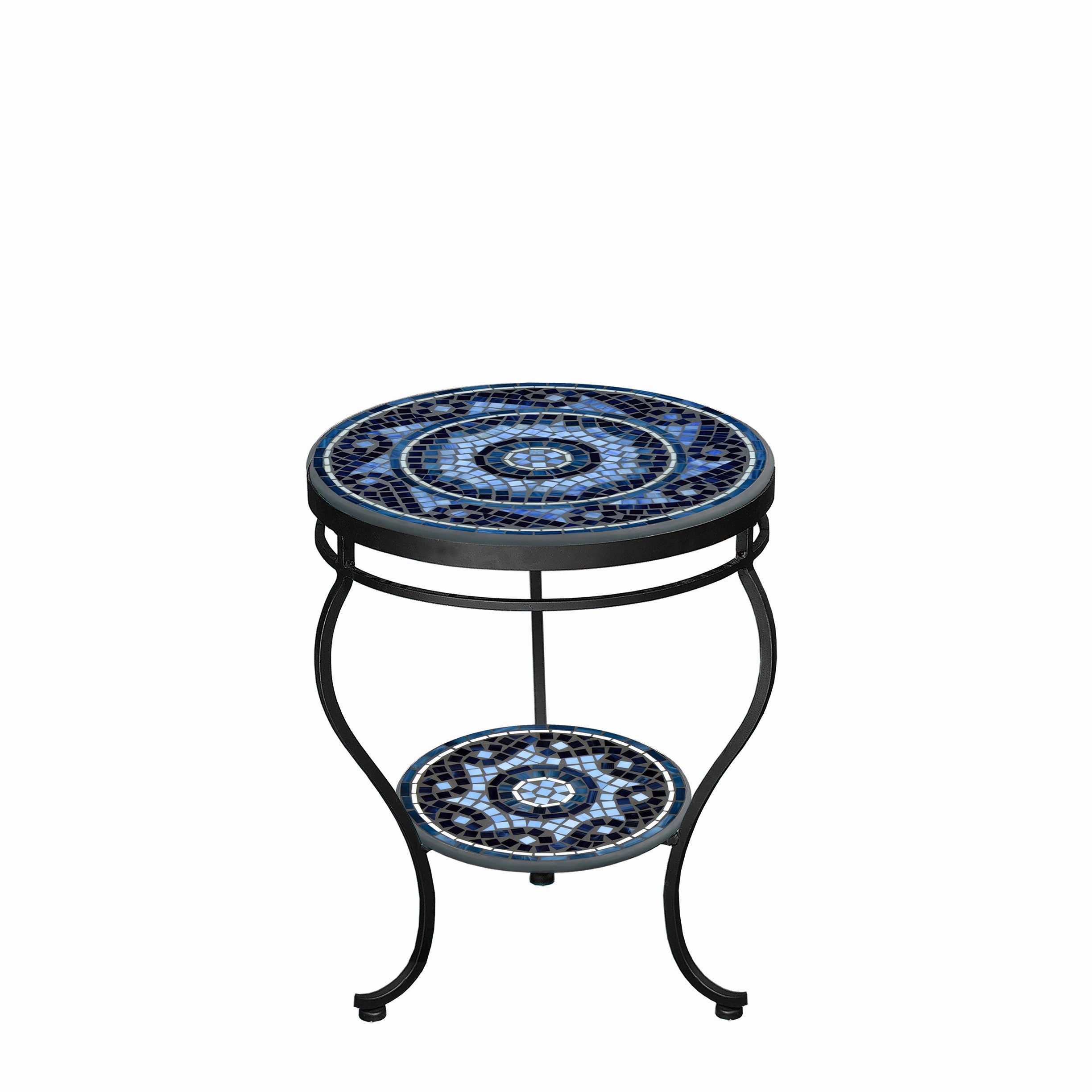 18" Mosaic Stone Top Double Tiered Side Table