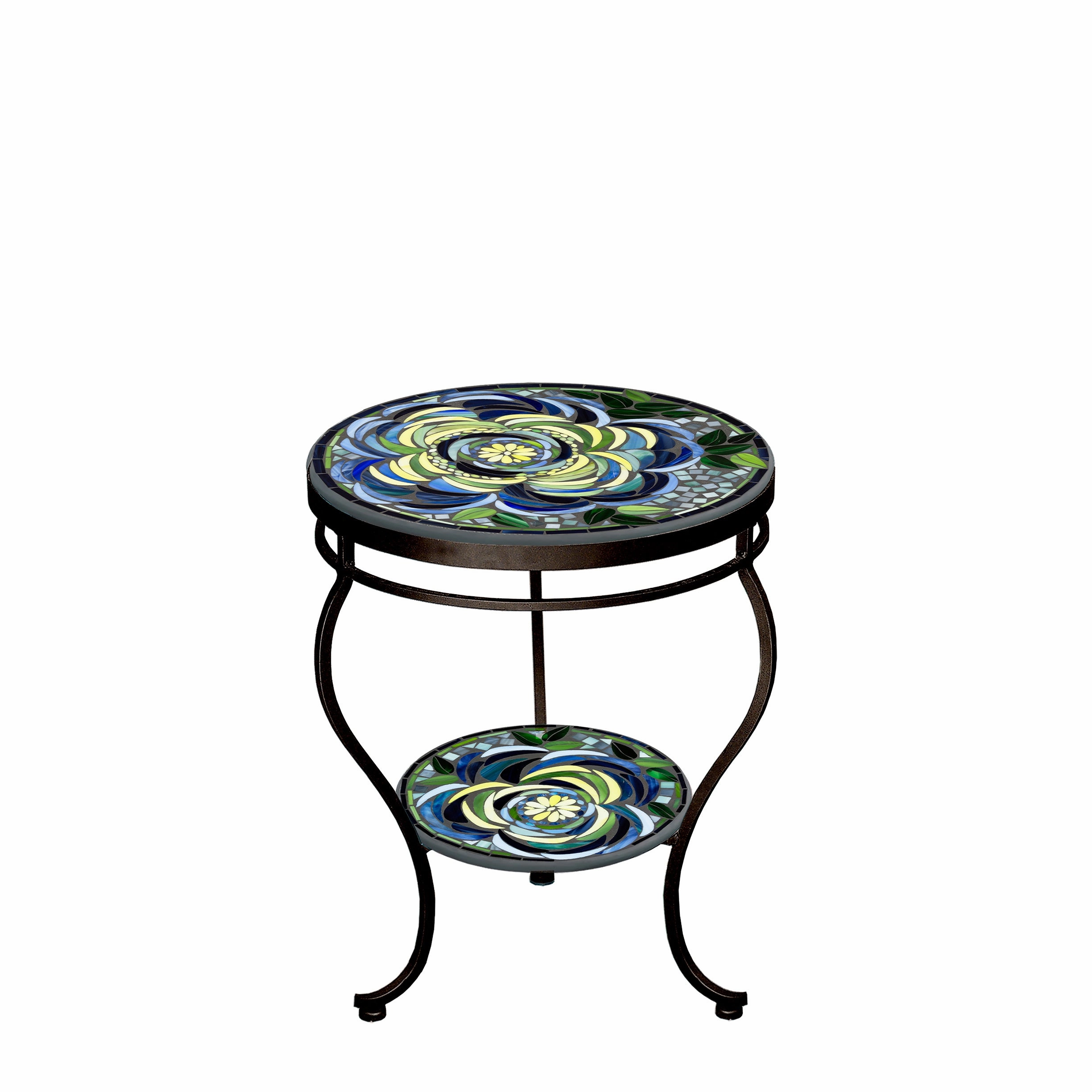 18" Mosaic Stone Top Double Tiered Side Table