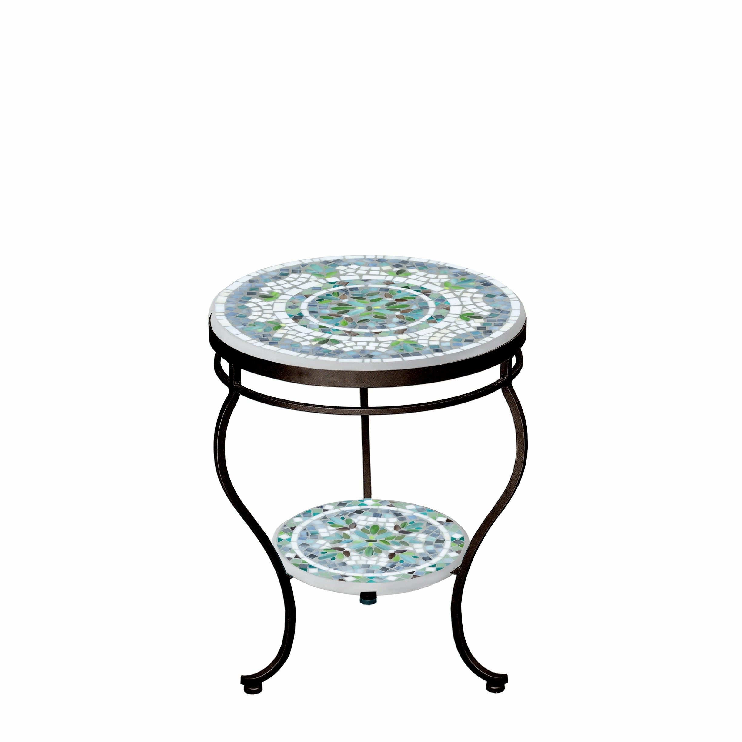 18" Mosaic Stone Top Double Tiered Side Table