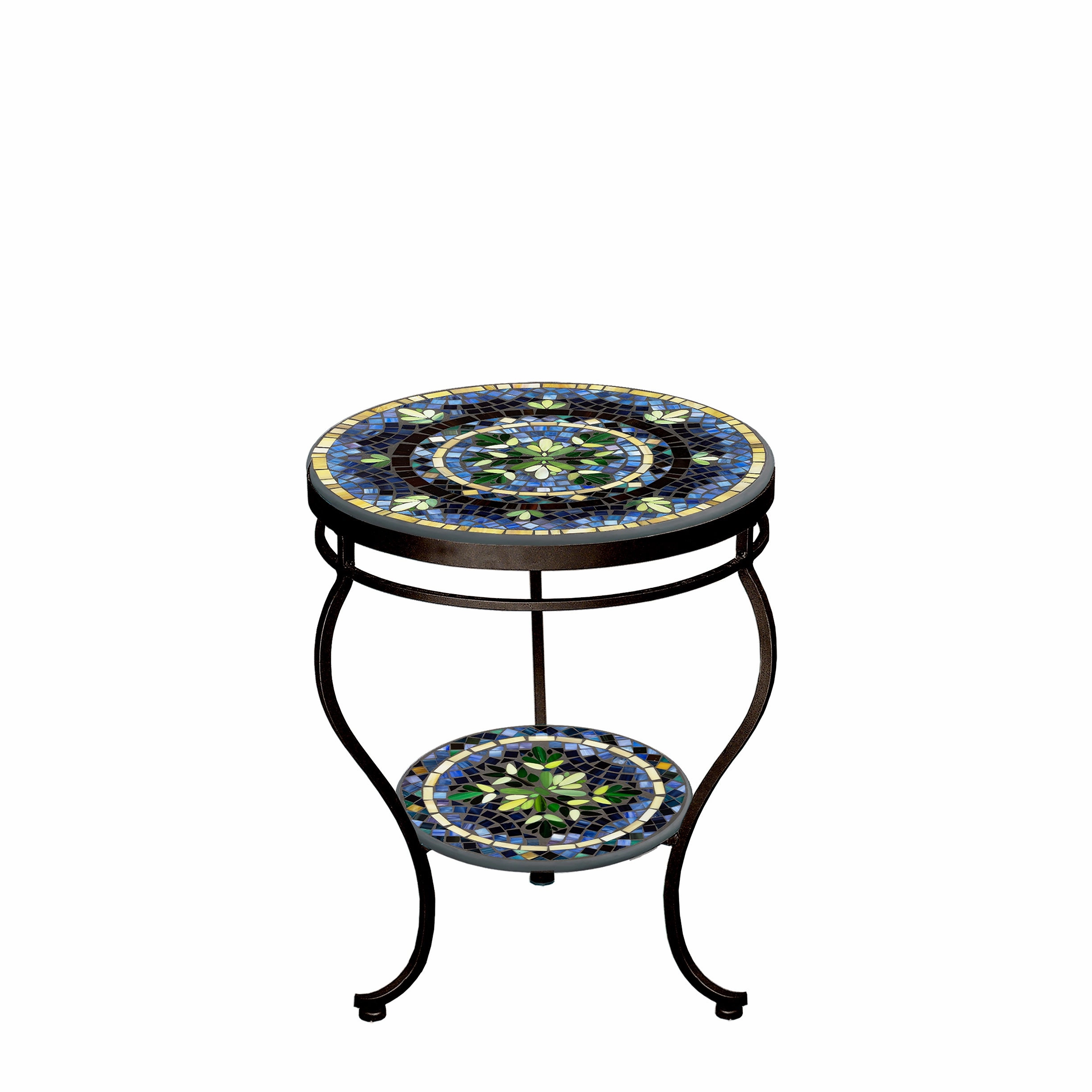 18" Mosaic Stone Top Double Tiered Side Table