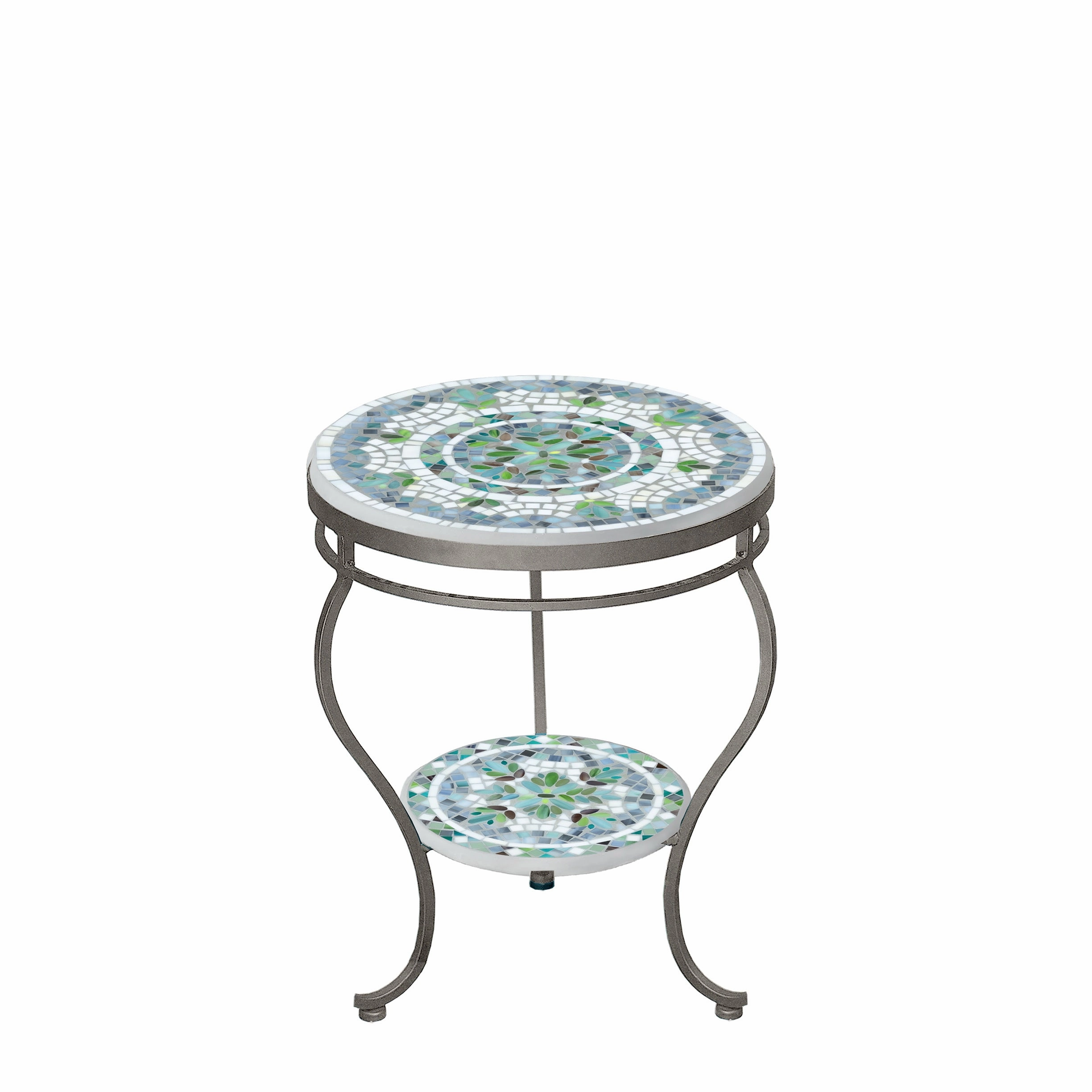 18" Mosaic Stone Top Double Tiered Side Table