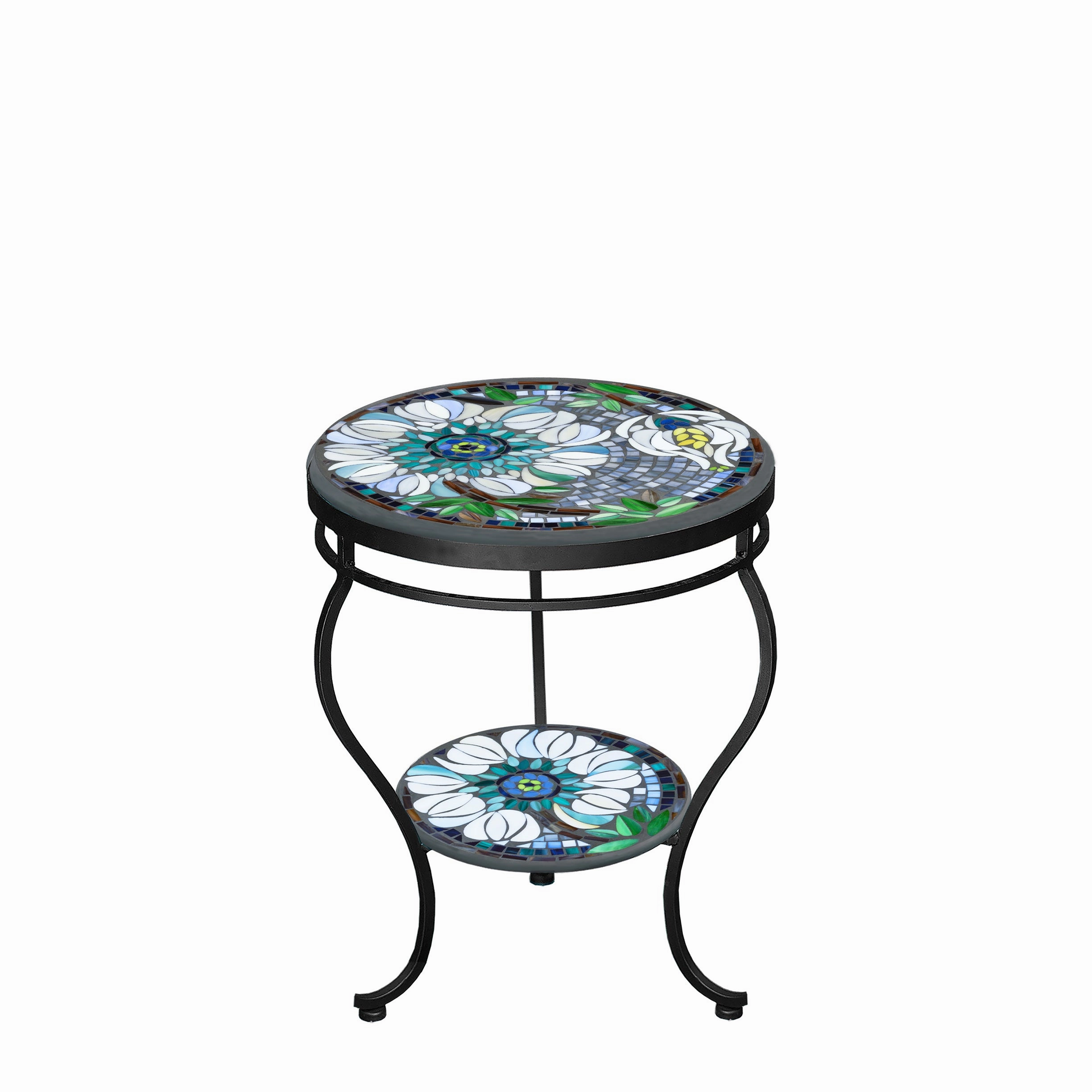 18" Mosaic Stone Top Double Tiered Side Table