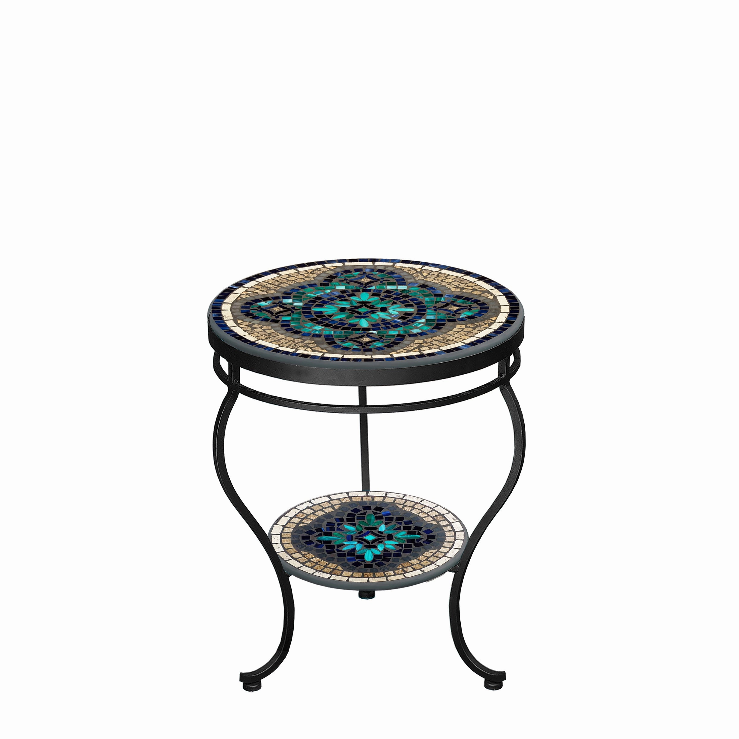 18" Mosaic Stone Top Double Tiered Side Table