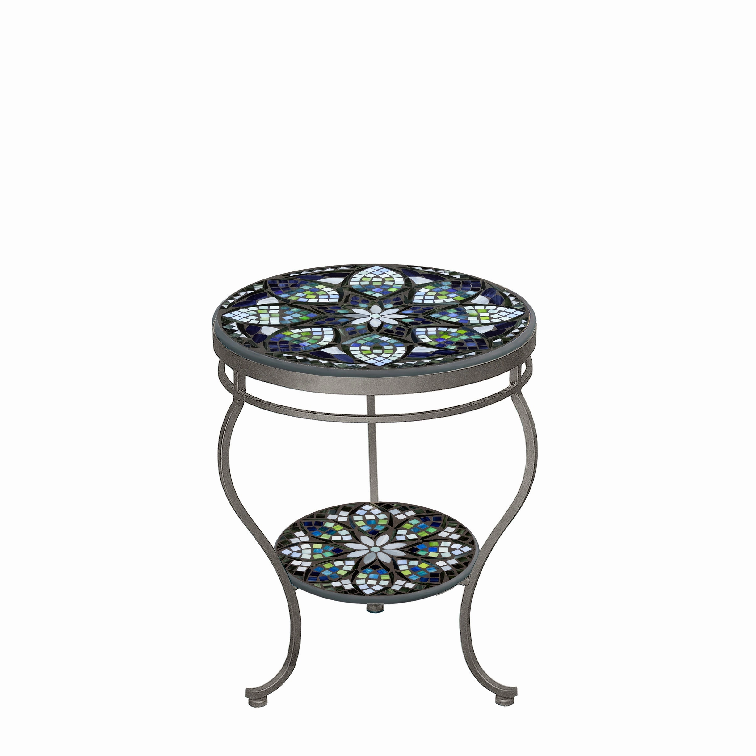 18" Mosaic Stone Top Double Tiered Side Table