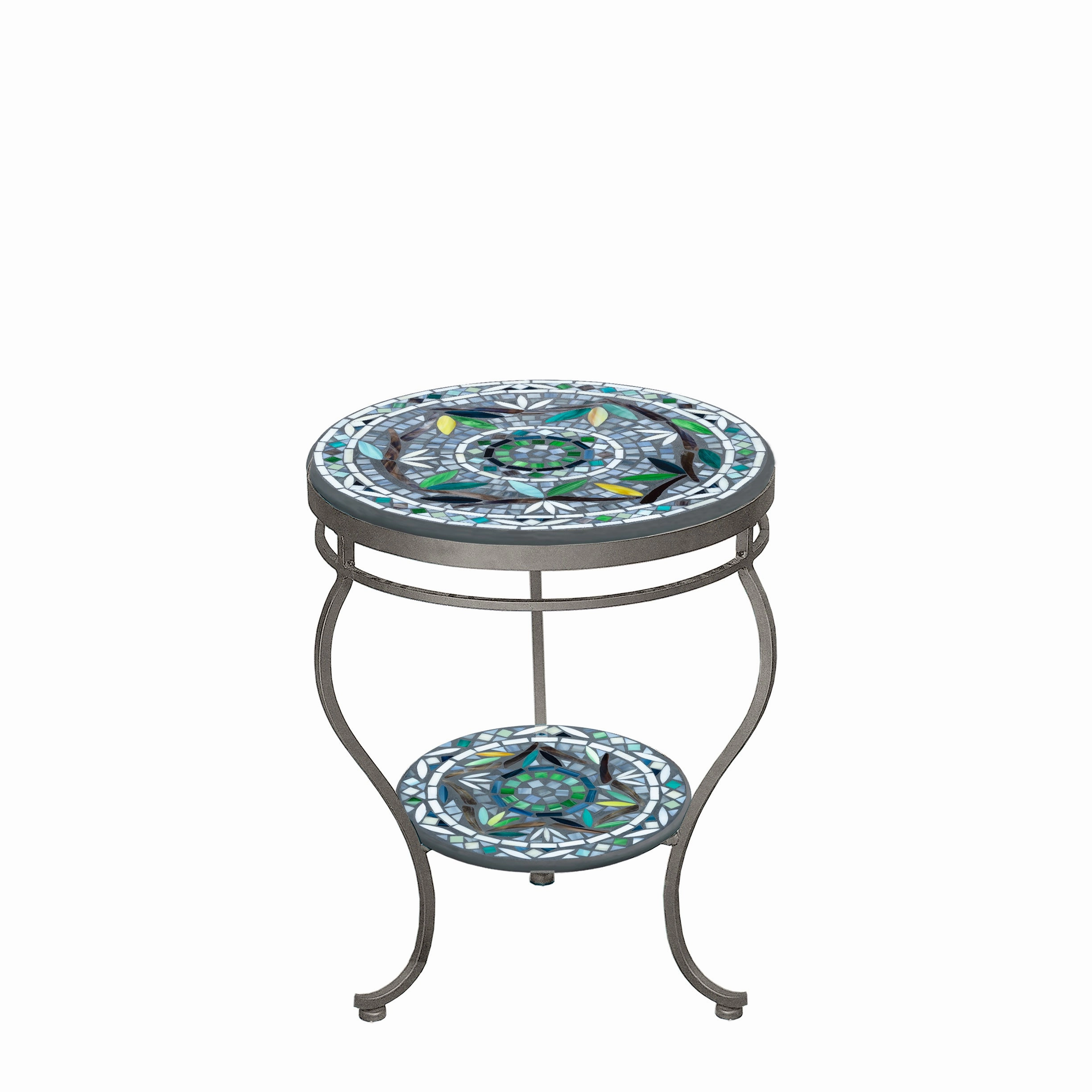 18" Mosaic Stone Top Double Tiered Side Table