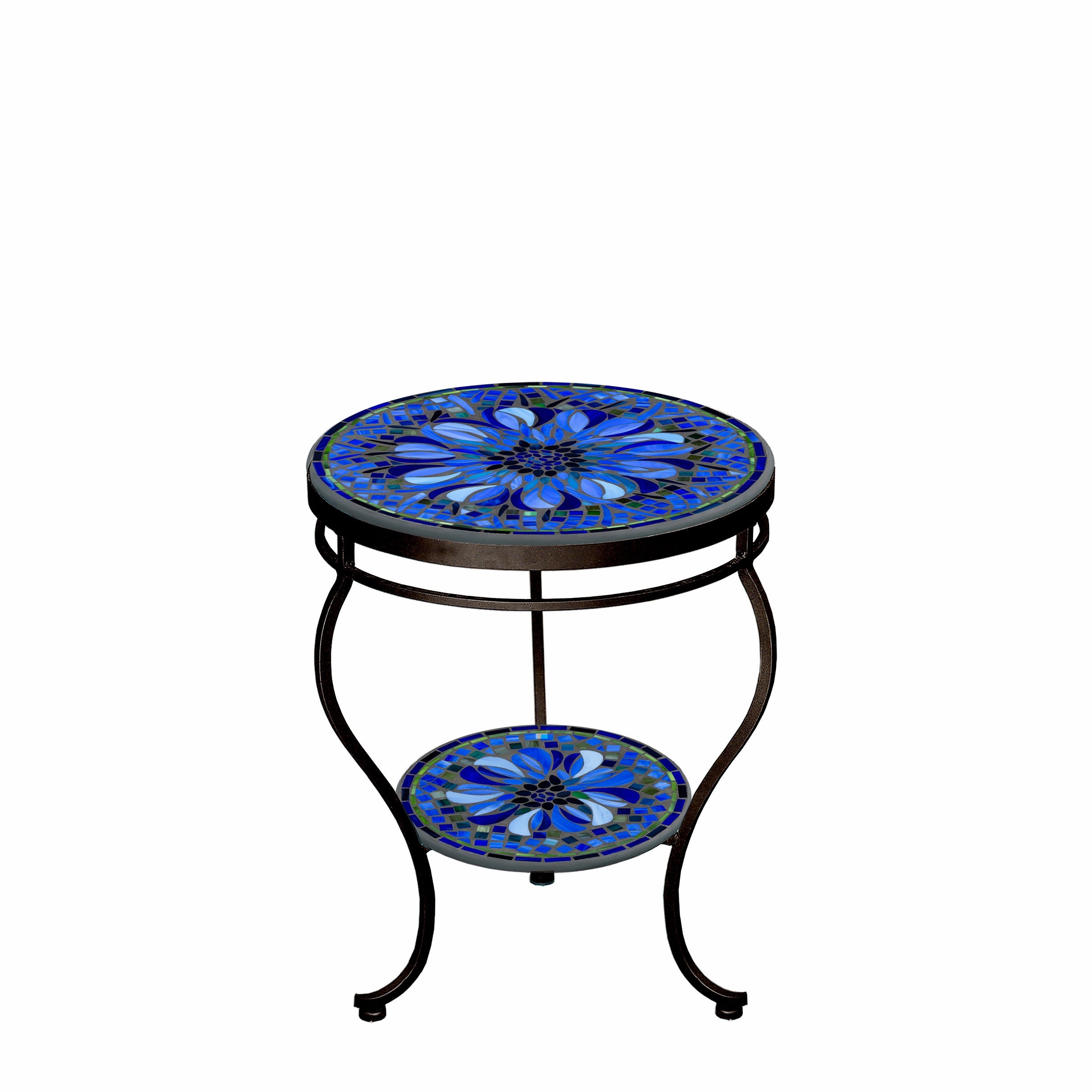 18" Mosaic Stone Top Double Tiered Side Table