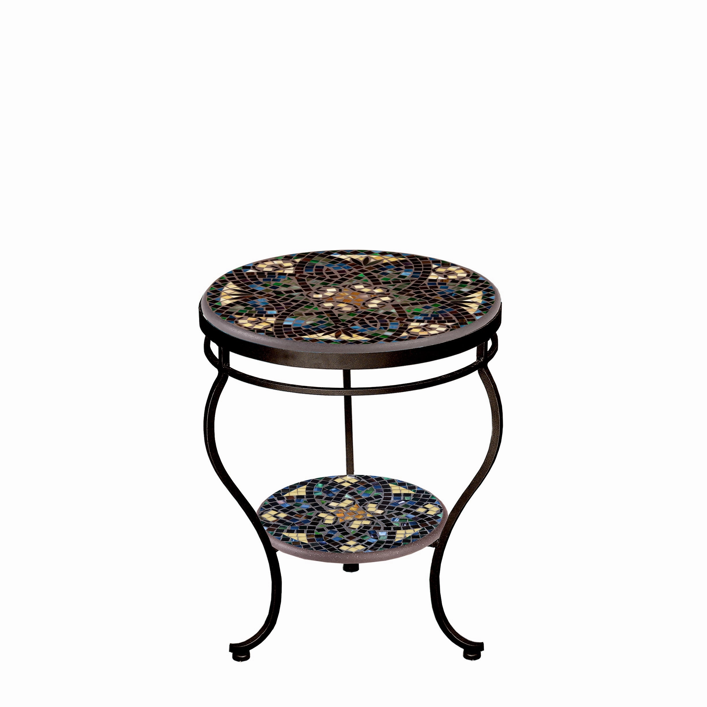 18" Mosaic Stone Top Double Tiered Side Table
