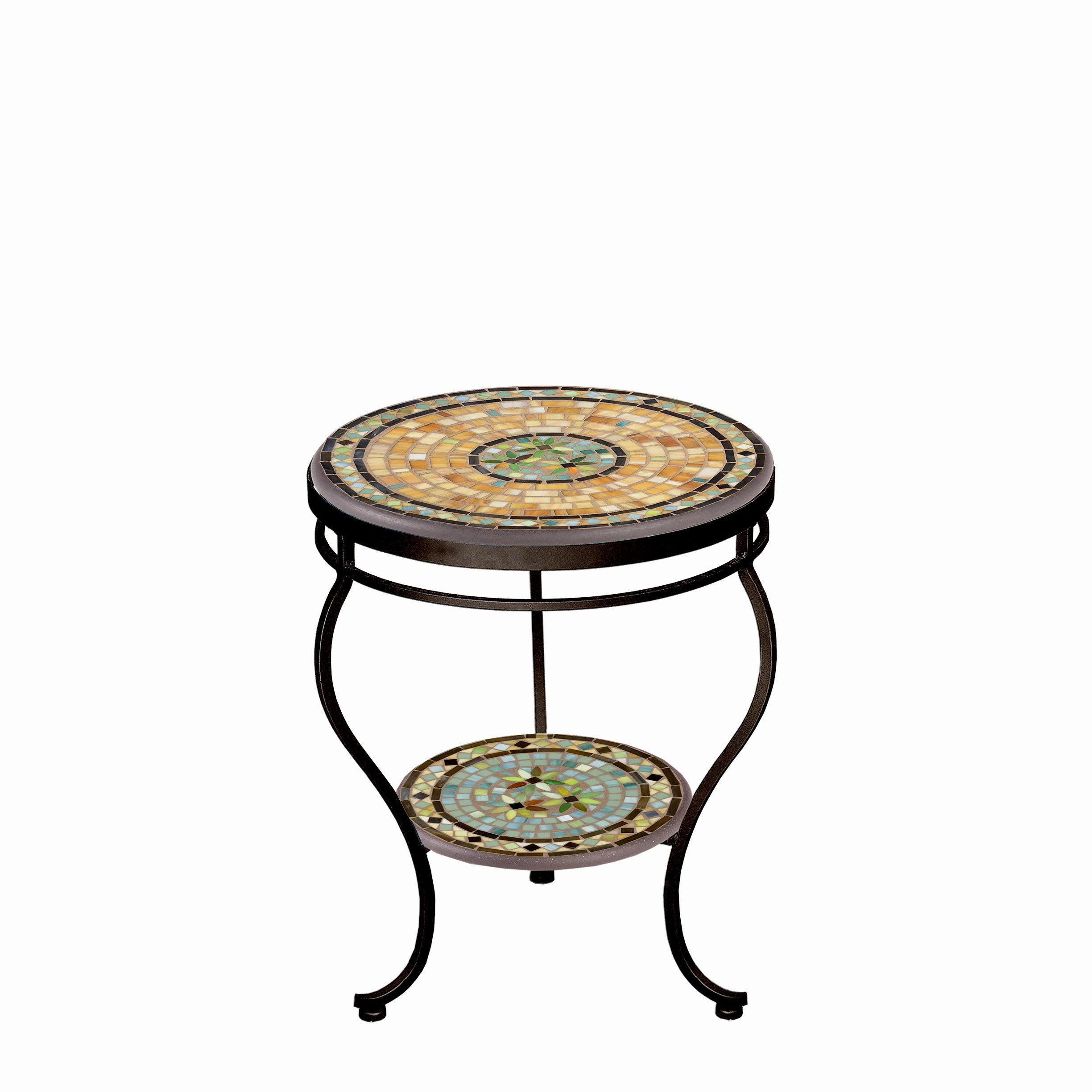 18" Mosaic Stone Top Double Tiered Side Table