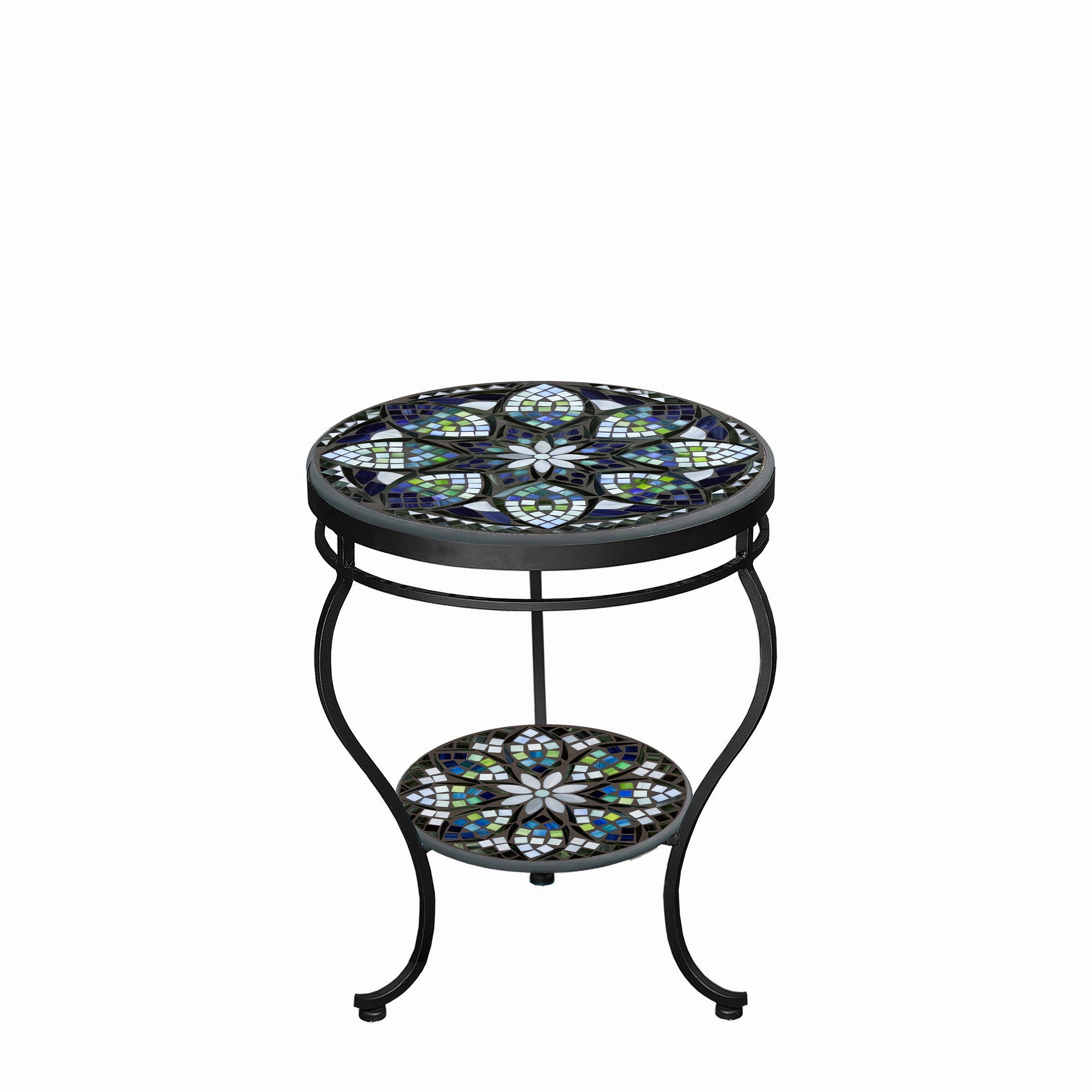 18" Mosaic Stone Top Double Tiered Side Table