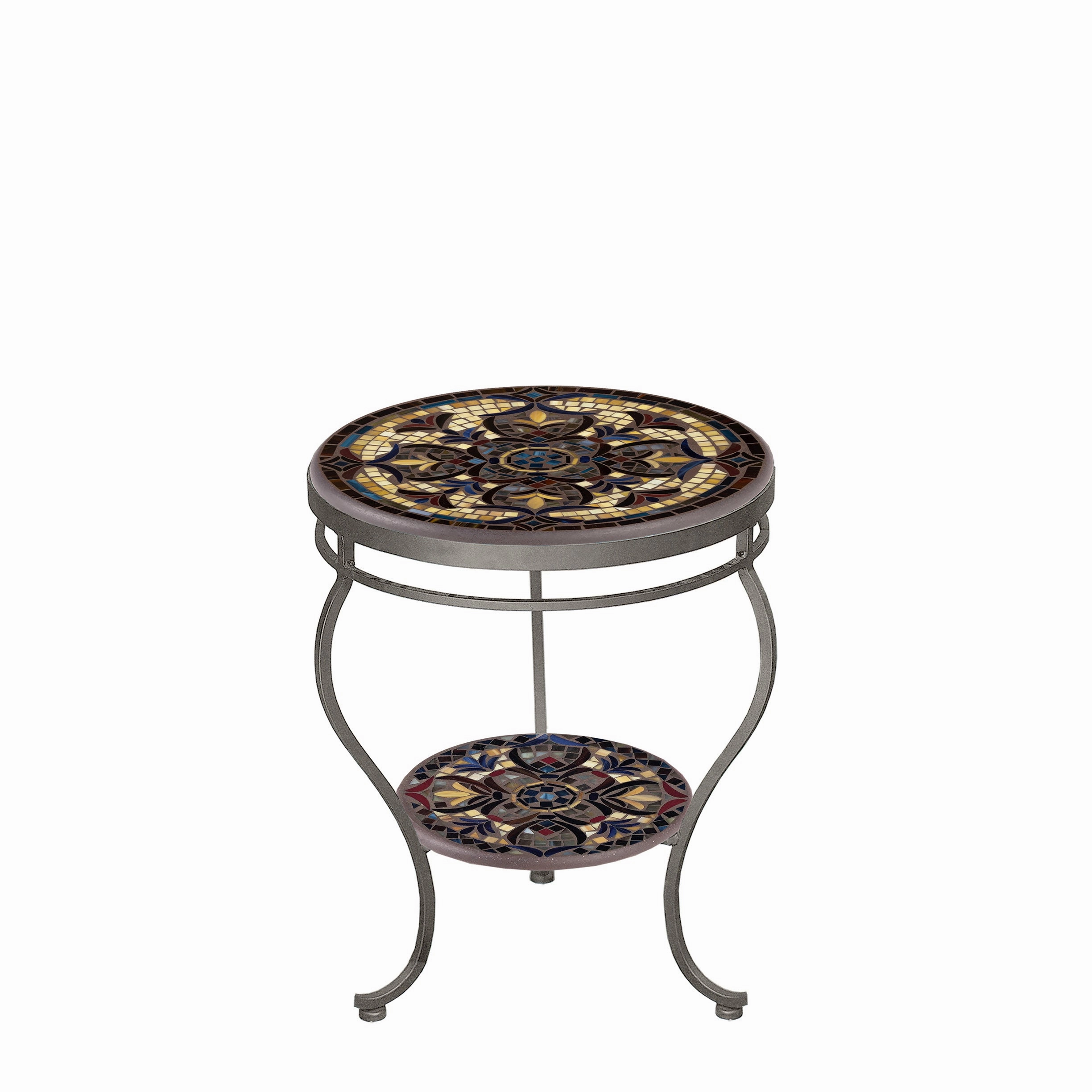 18" Mosaic Stone Top Double Tiered Side Table
