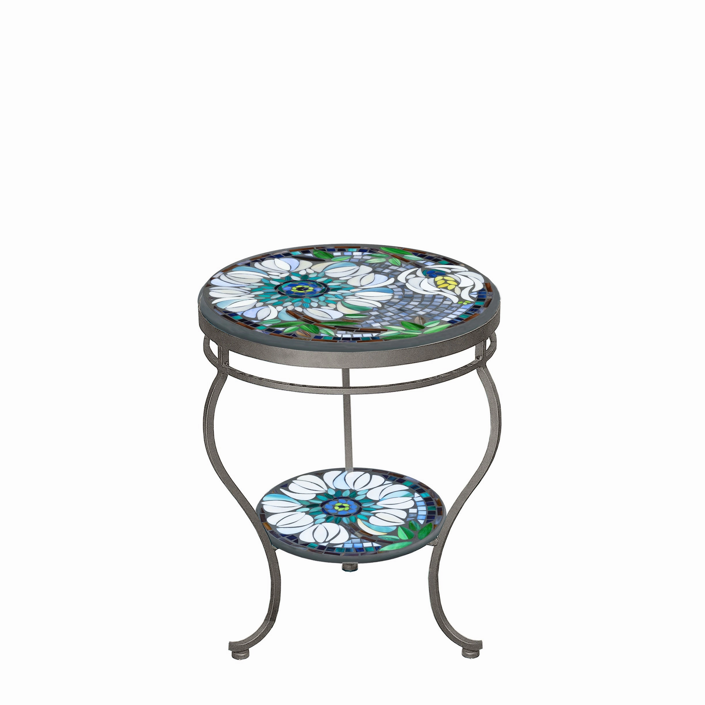 18" Mosaic Stone Top Double Tiered Side Table