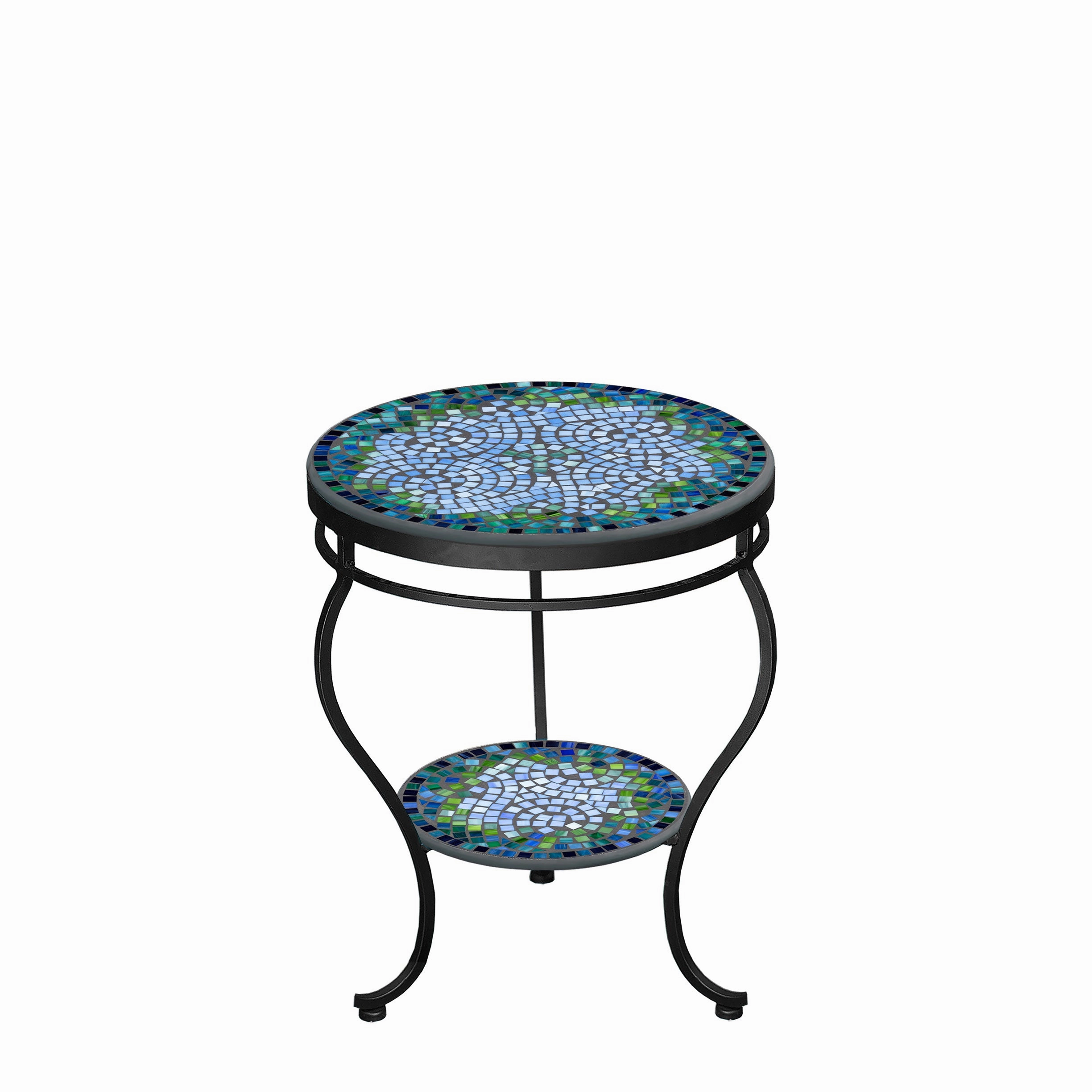 18" Mosaic Stone Top Double Tiered Side Table
