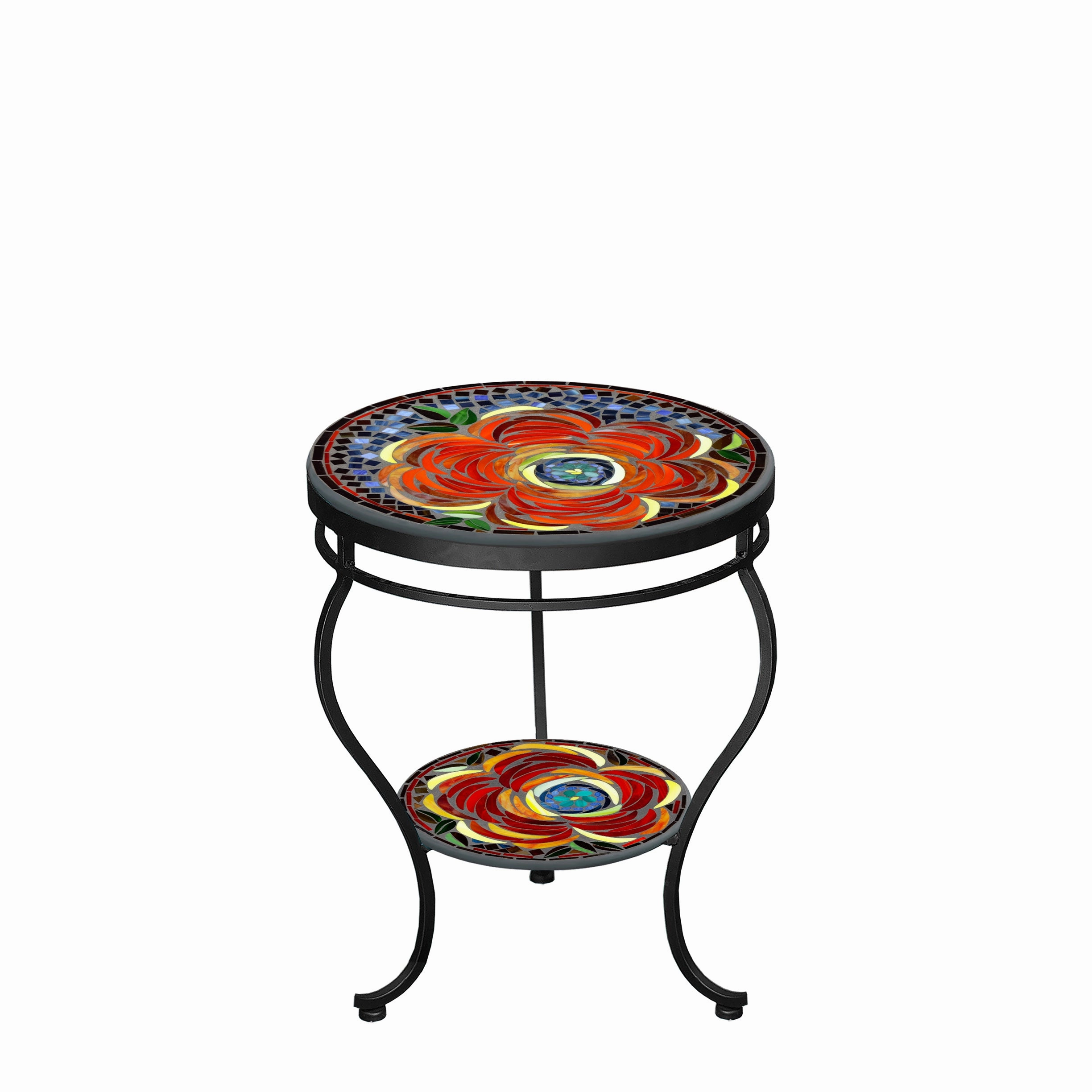 18" Mosaic Stone Top Double Tiered Side Table
