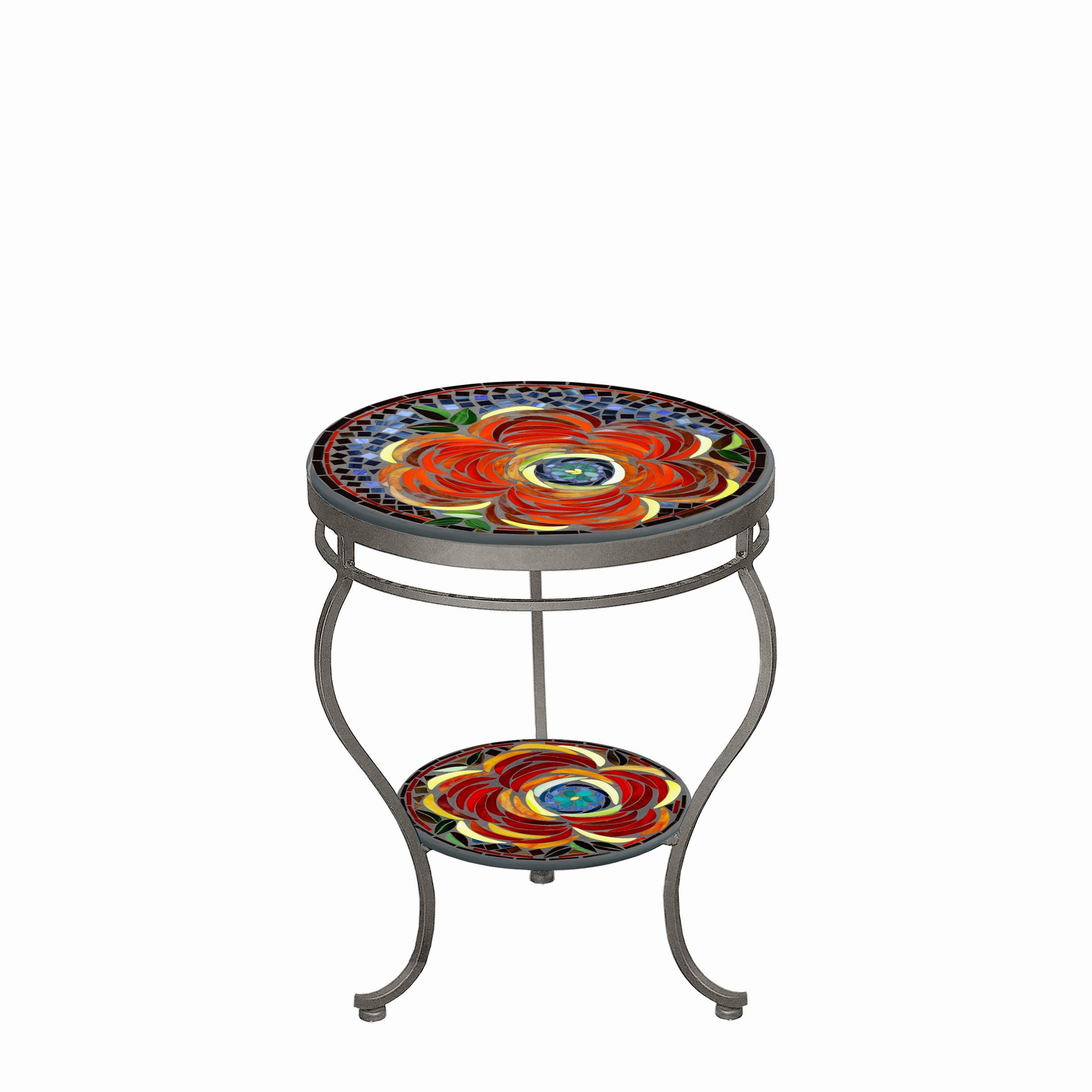 18" Mosaic Stone Top Double Tiered Side Table