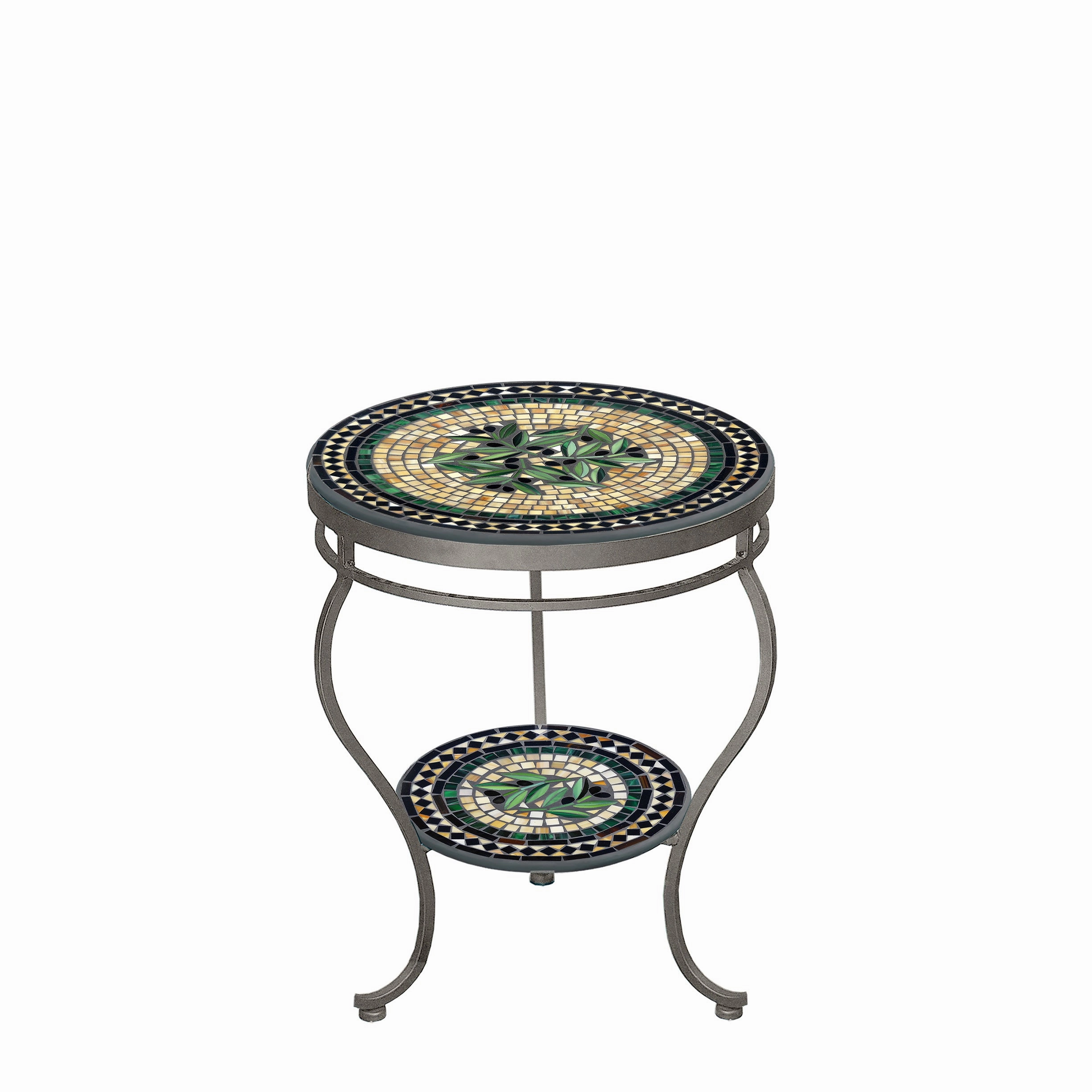 18" Mosaic Stone Top Double Tiered Side Table