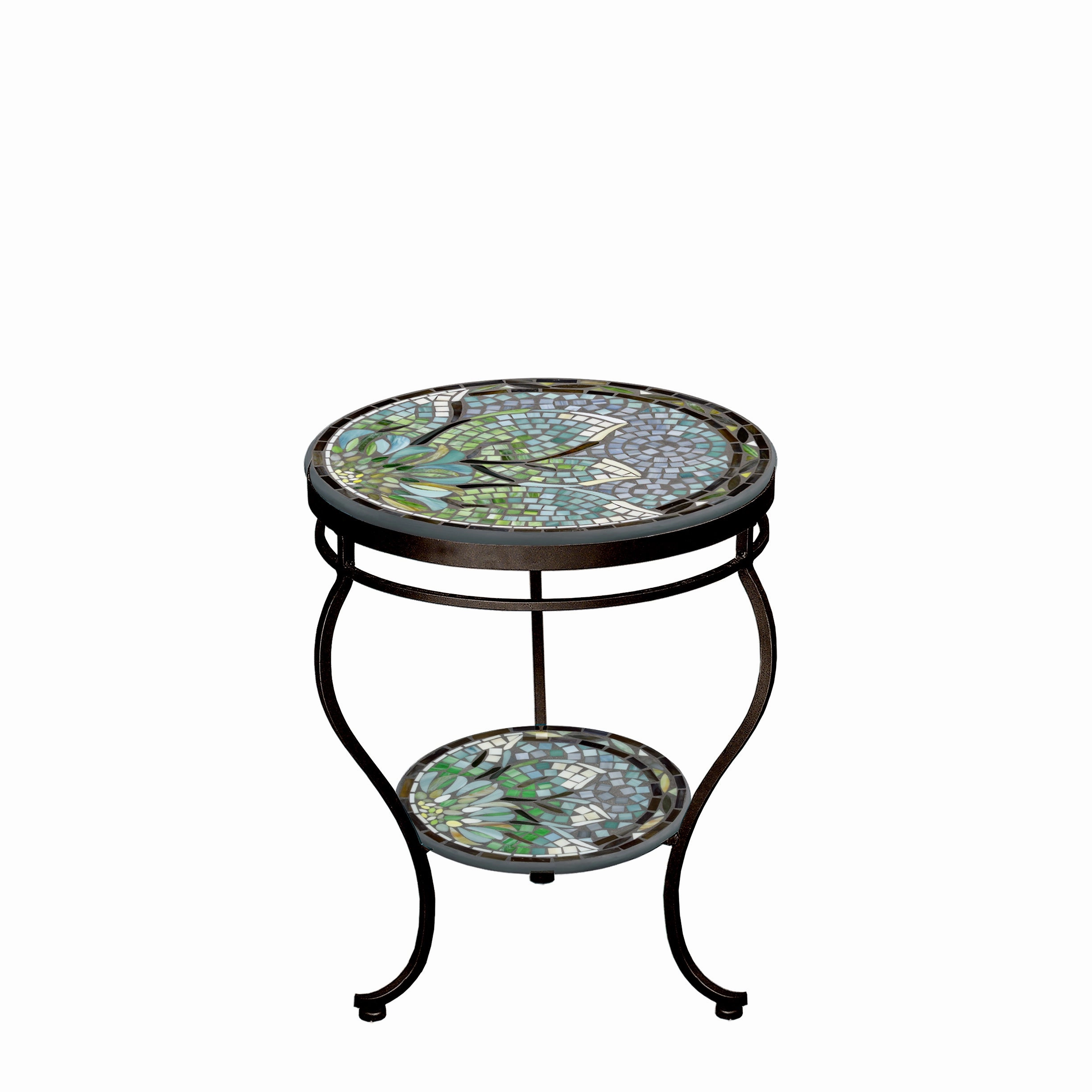 18" Mosaic Stone Top Double Tiered Side Table