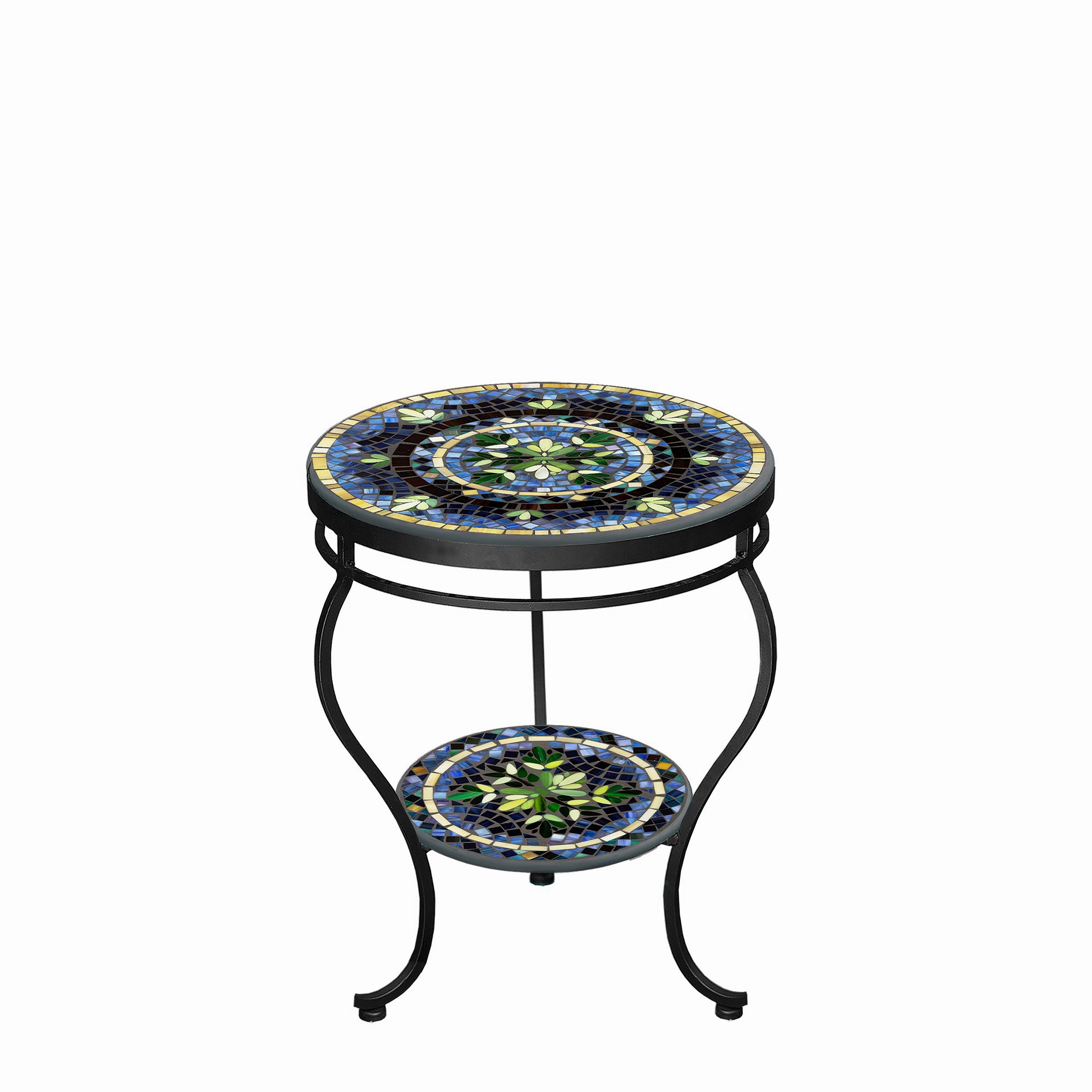 18" Mosaic Stone Top Double Tiered Side Table