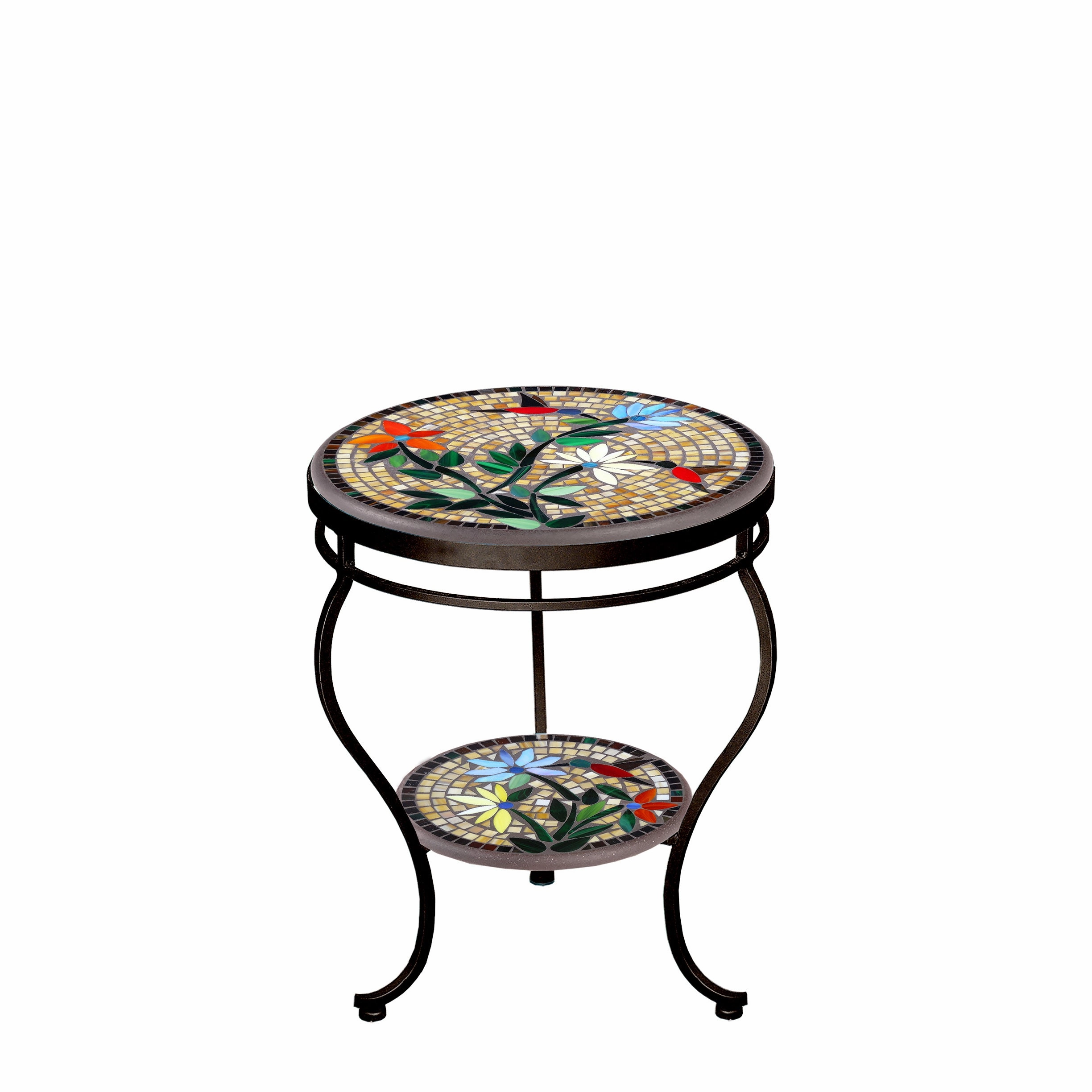 18" Mosaic Stone Top Double Tiered Side Table