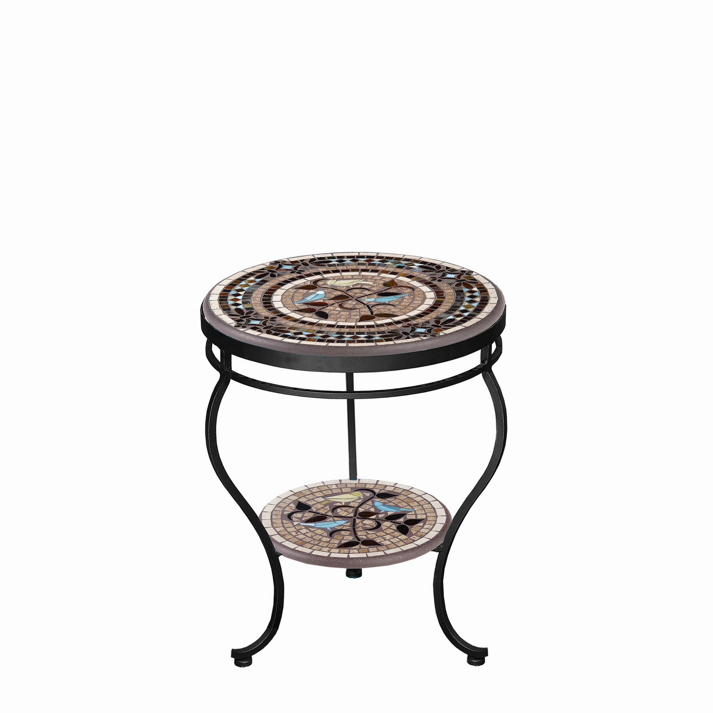 18" Mosaic Stone Top Double Tiered Side Table