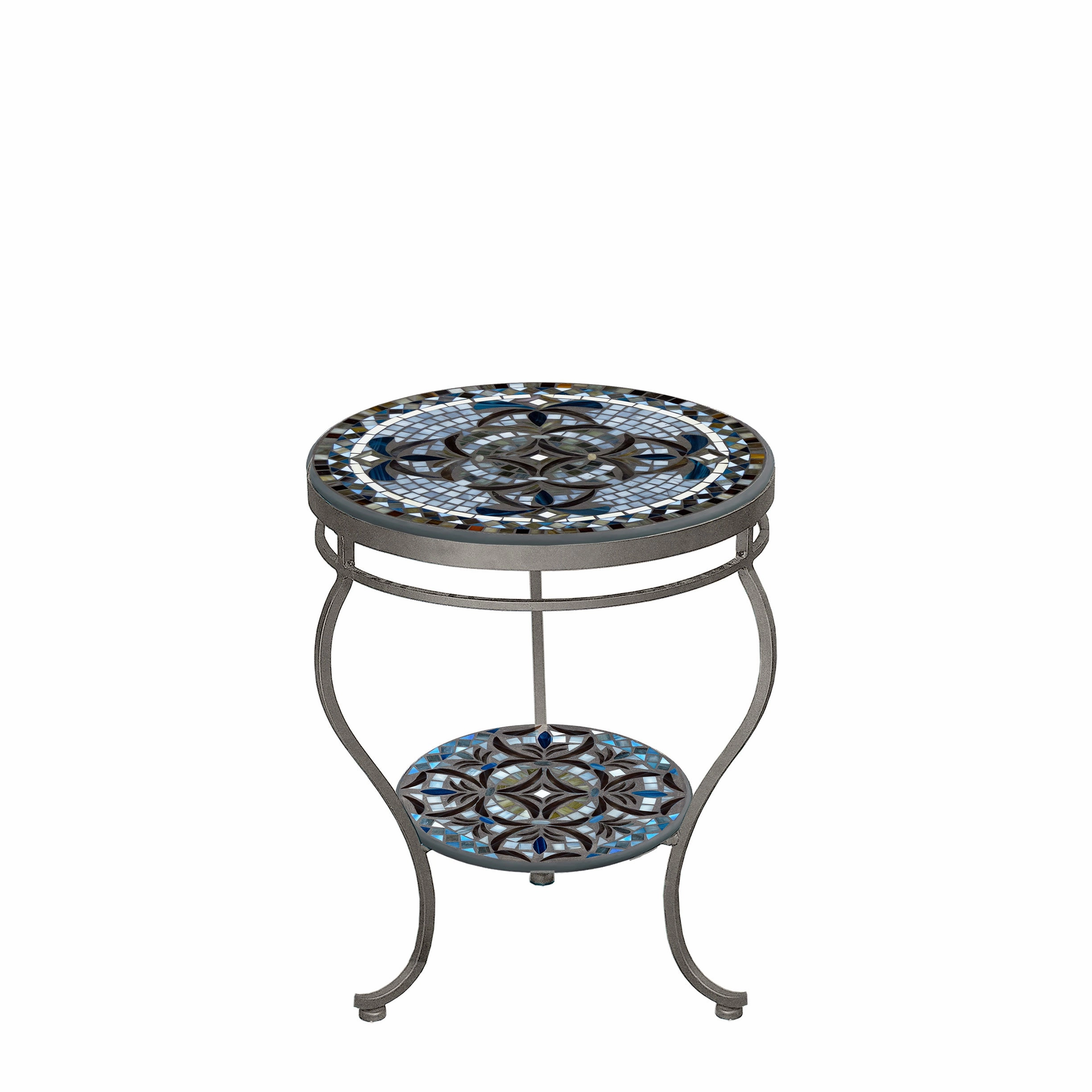 18" Mosaic Stone Top Double Tiered Side Table