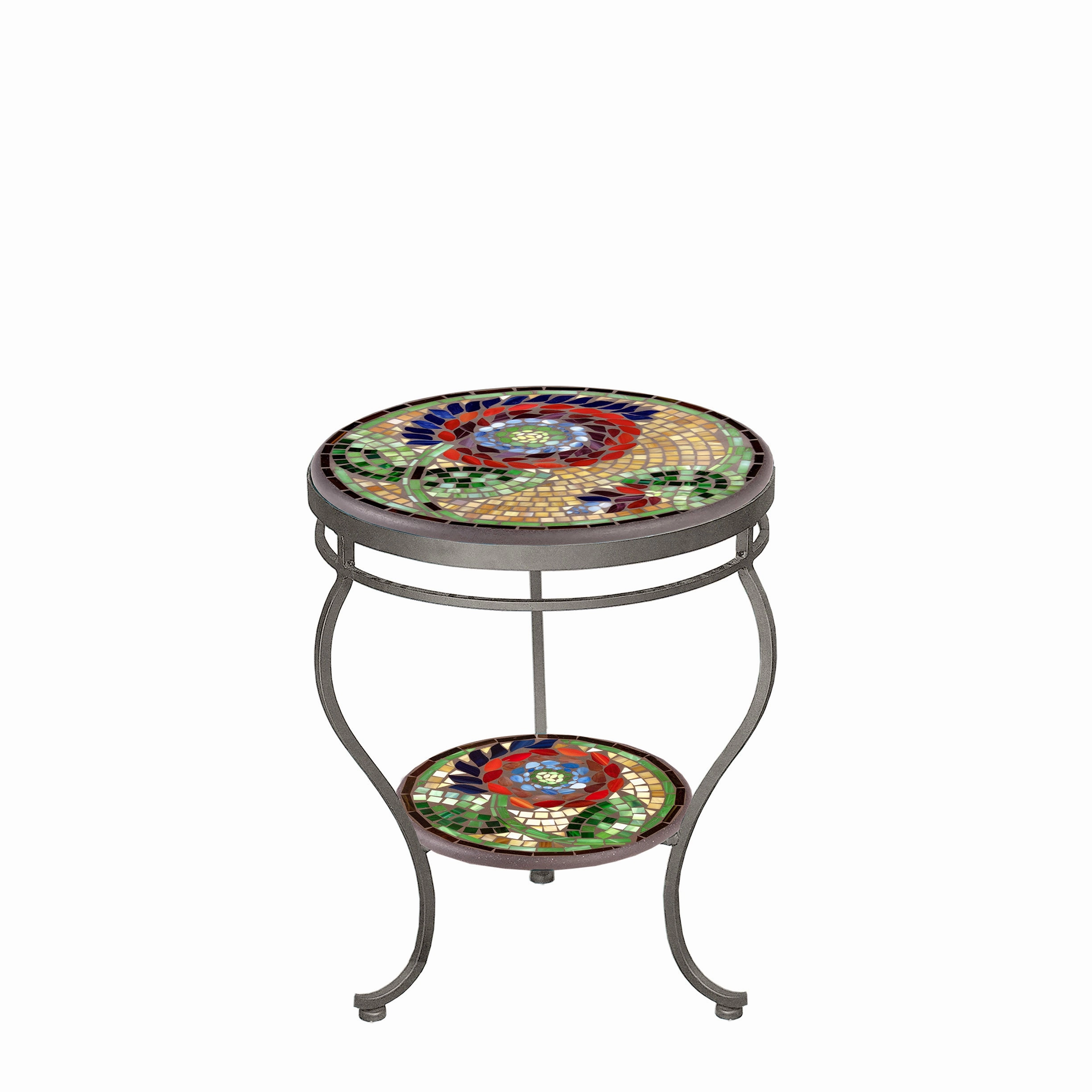18" Mosaic Stone Top Double Tiered Side Table