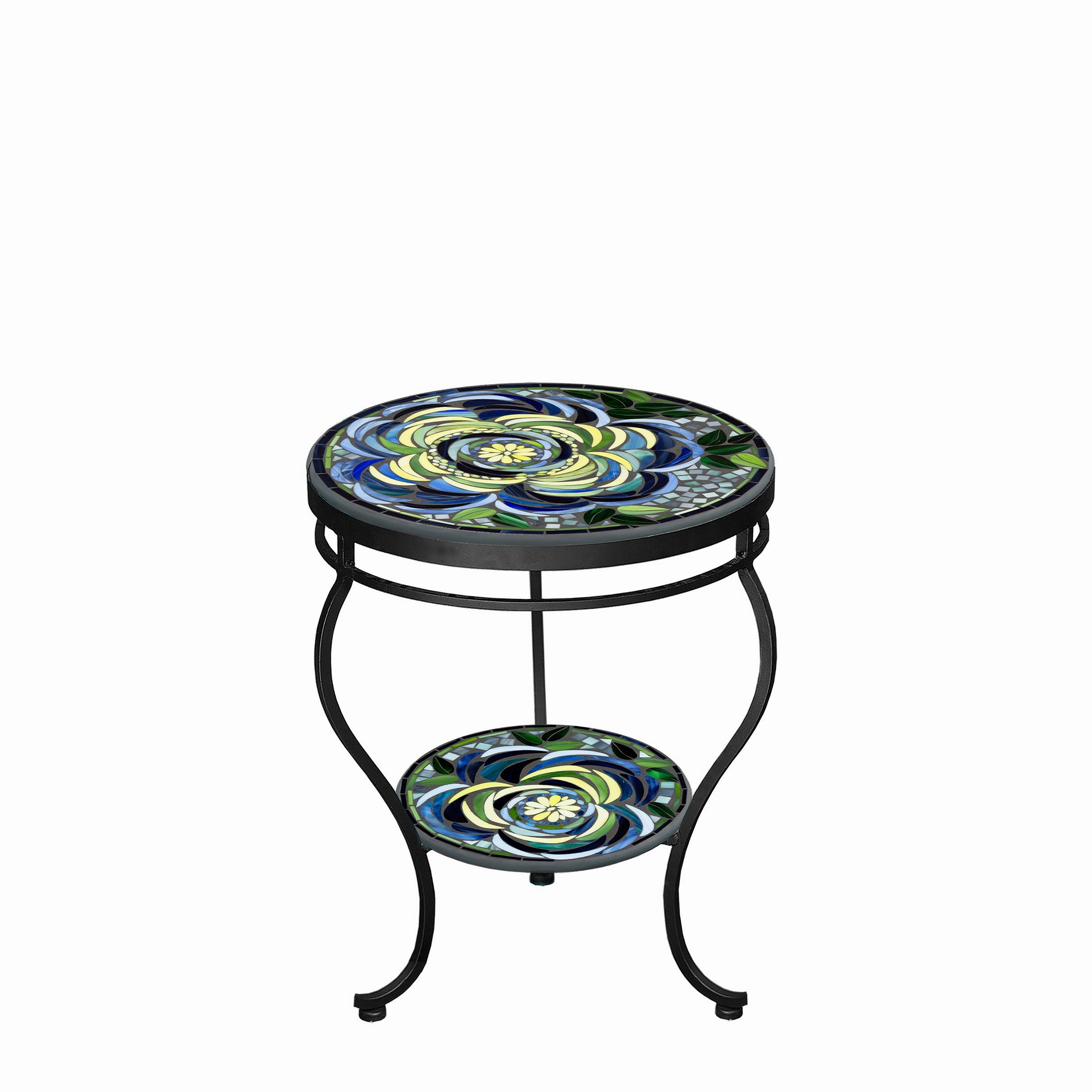 18" Mosaic Stone Top Double Tiered Side Table