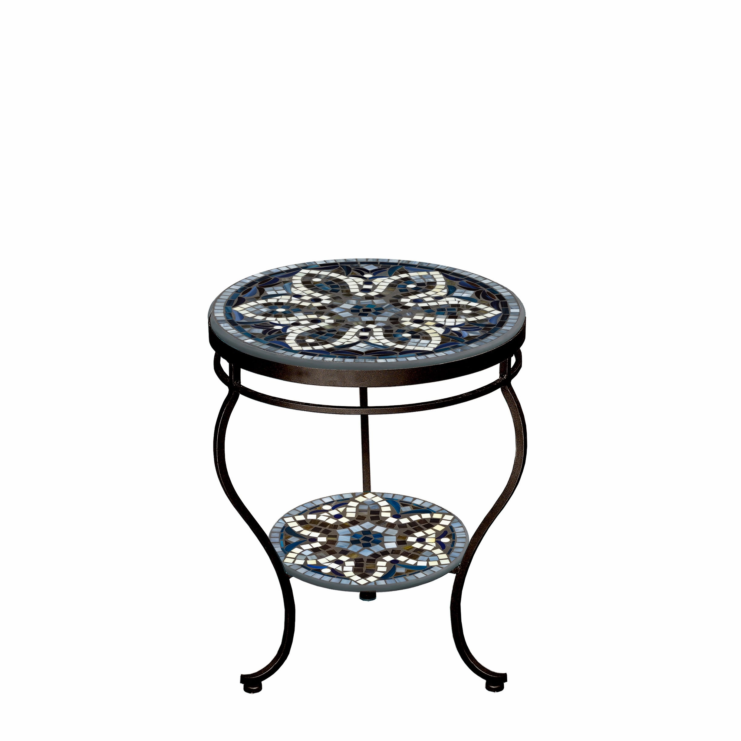 18" Mosaic Stone Top Double Tiered Side Table